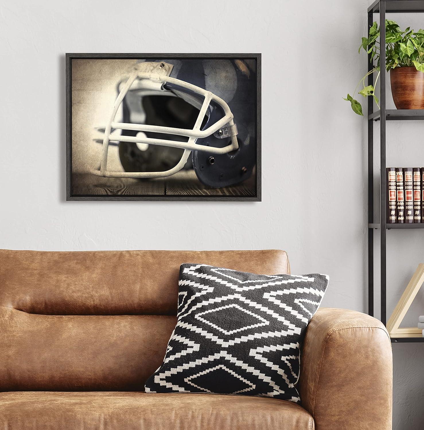 18" x 24" Sylvie Football Helmet Framed Canvas by Shawn St. Peter Gray - DesignOvation