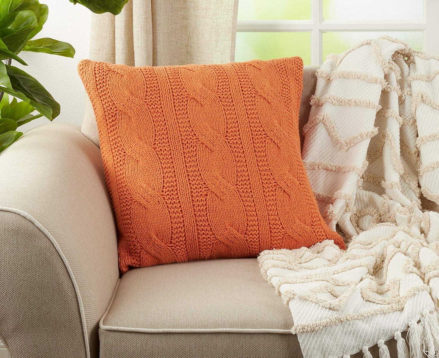 20"x20" Oversize Cable Knit Design Square Throw Pillow - Saro Lifestyle