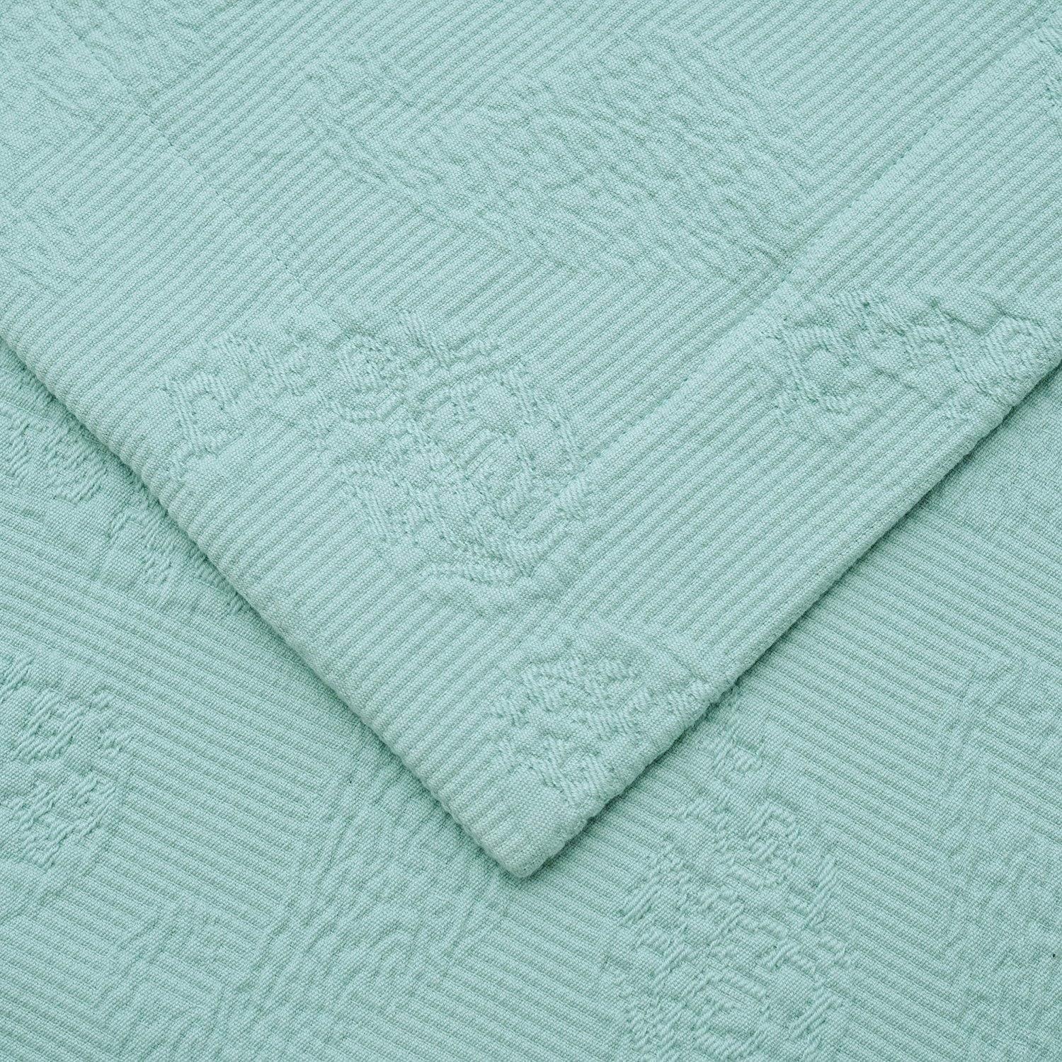 Aqua Paisley Cotton King Bedspread Set with Cozy Matelassé Design