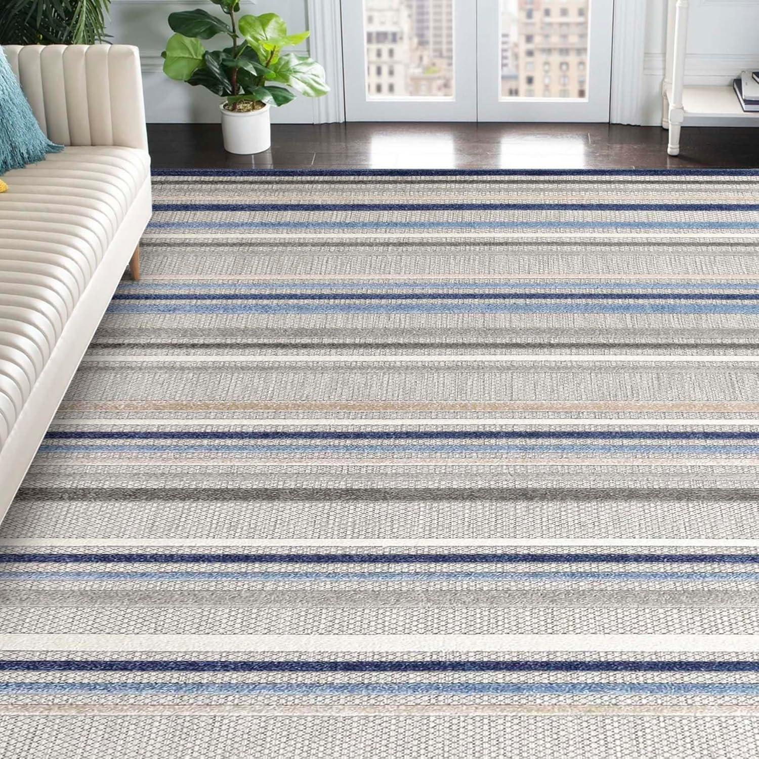 Superior Casual Geometric Stripe Indoor/Outdoor Area Rug, 5' 2" x 7' 2", Slate