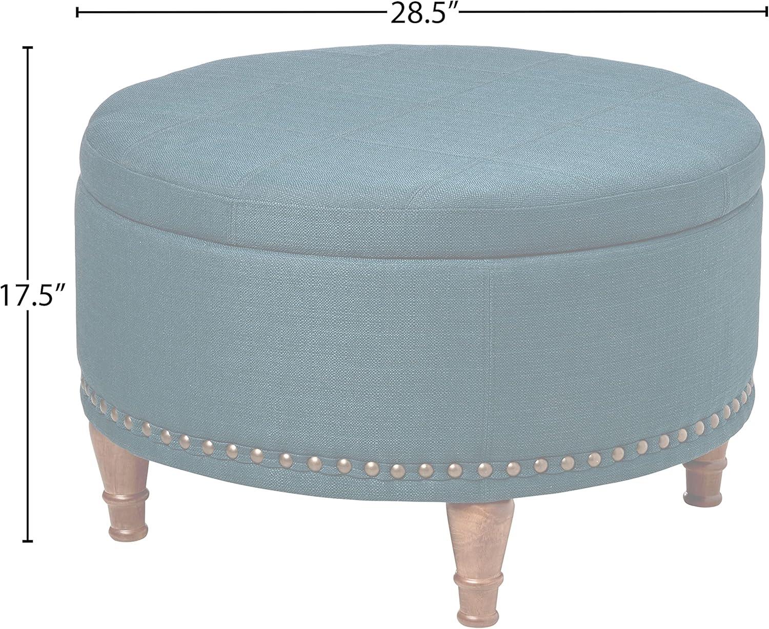 Azure Alloway 29" Storage Ottoman with Antique Bronze Nailheads