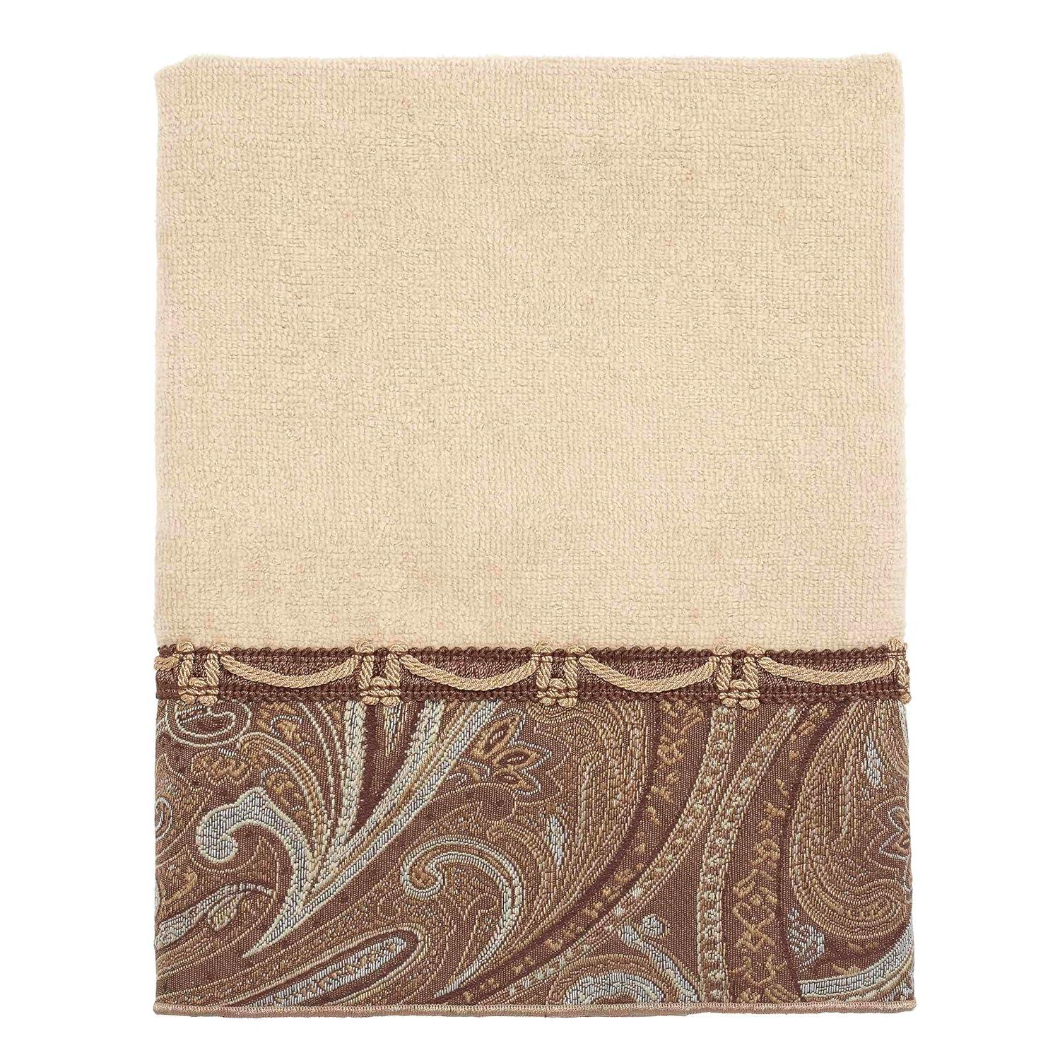 Ivory and Brown Paisley Cotton Hand Towel Set