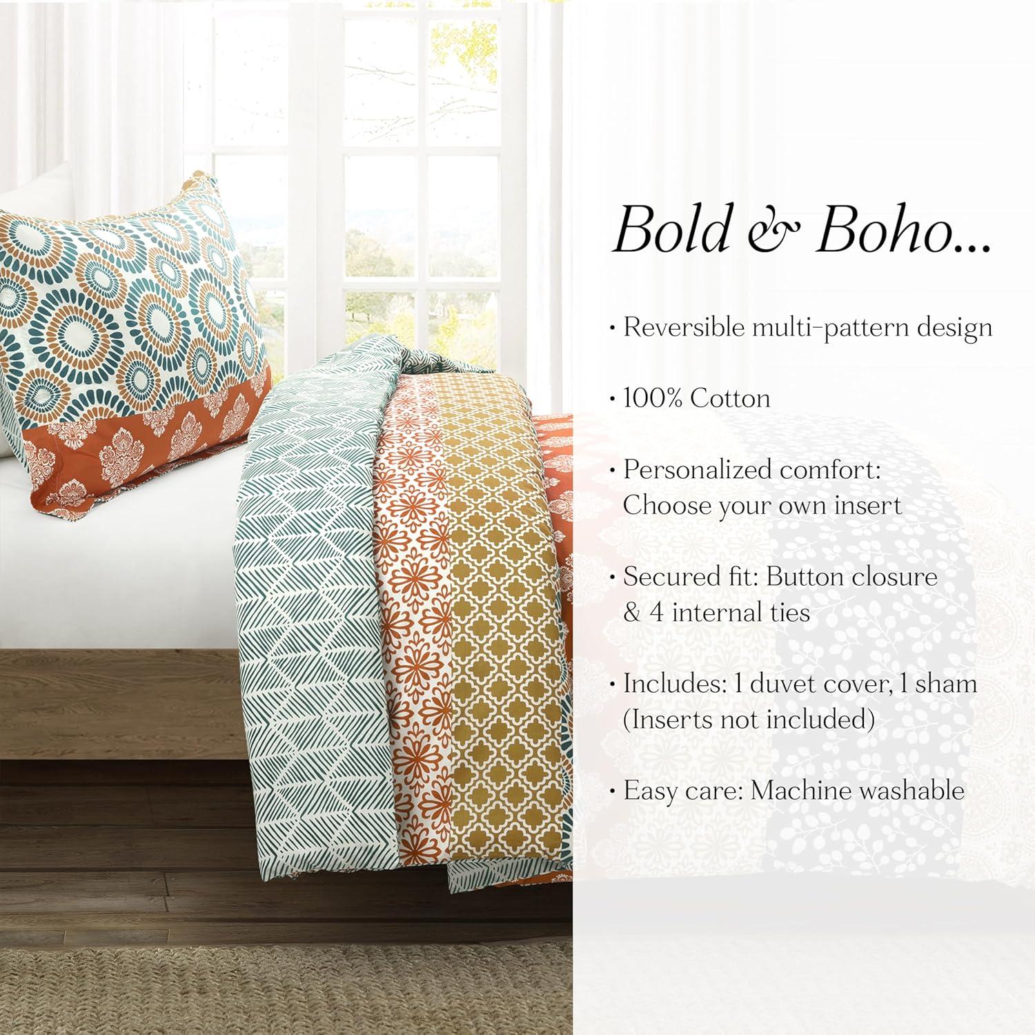 Lush Decor Bohemian Stripe Duvet Cover - Fuchsia/Orange - Full/Queen