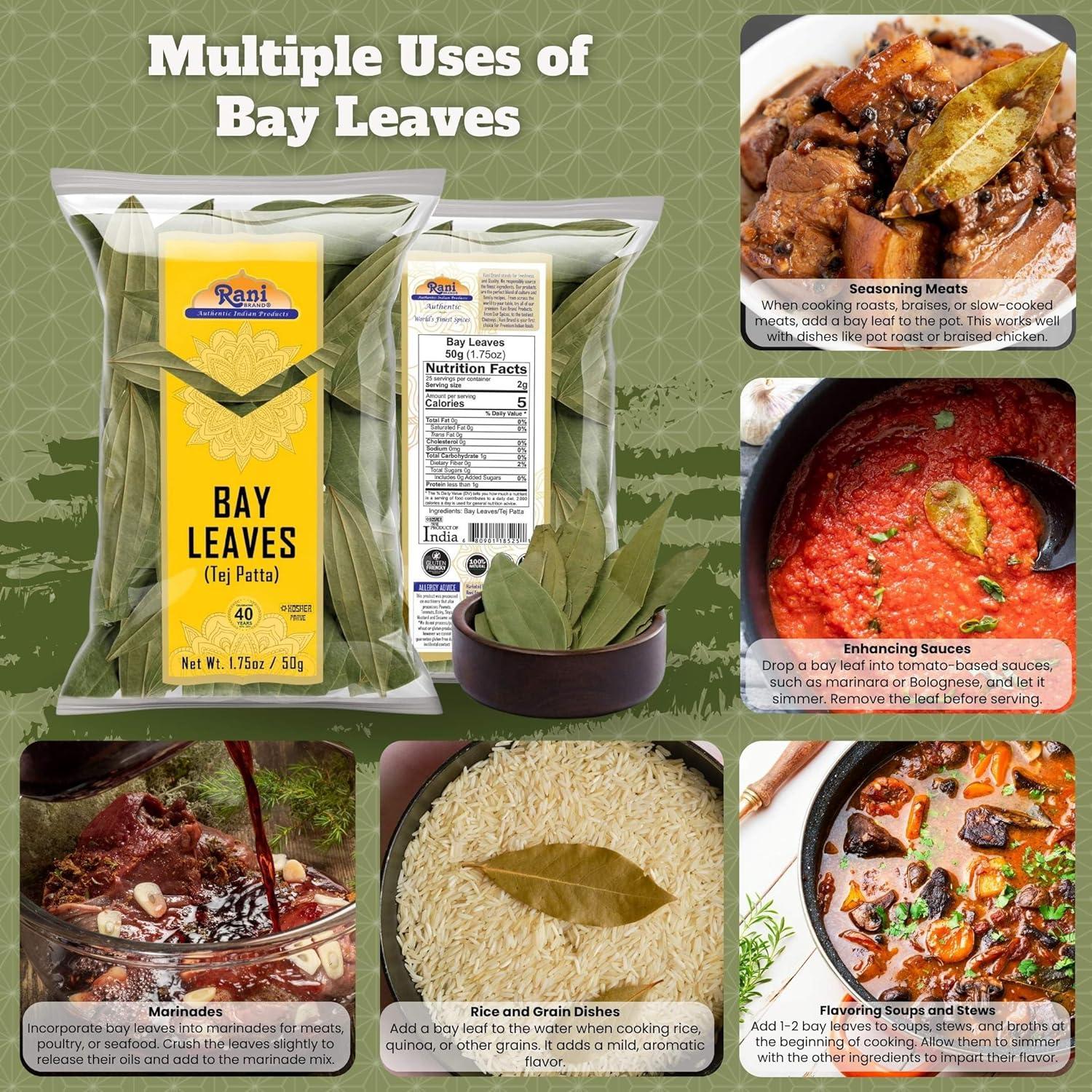 Bay Leaves Whole Hand Selected Extra Large - 1.75oz (50g) - Rani Brand Authentic Indian Products