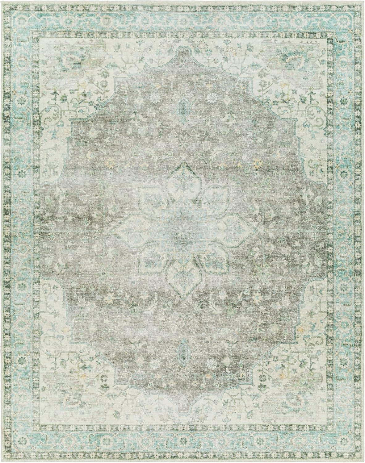 Heiereind Sage and Aqua Polyester Traditional Area Rug