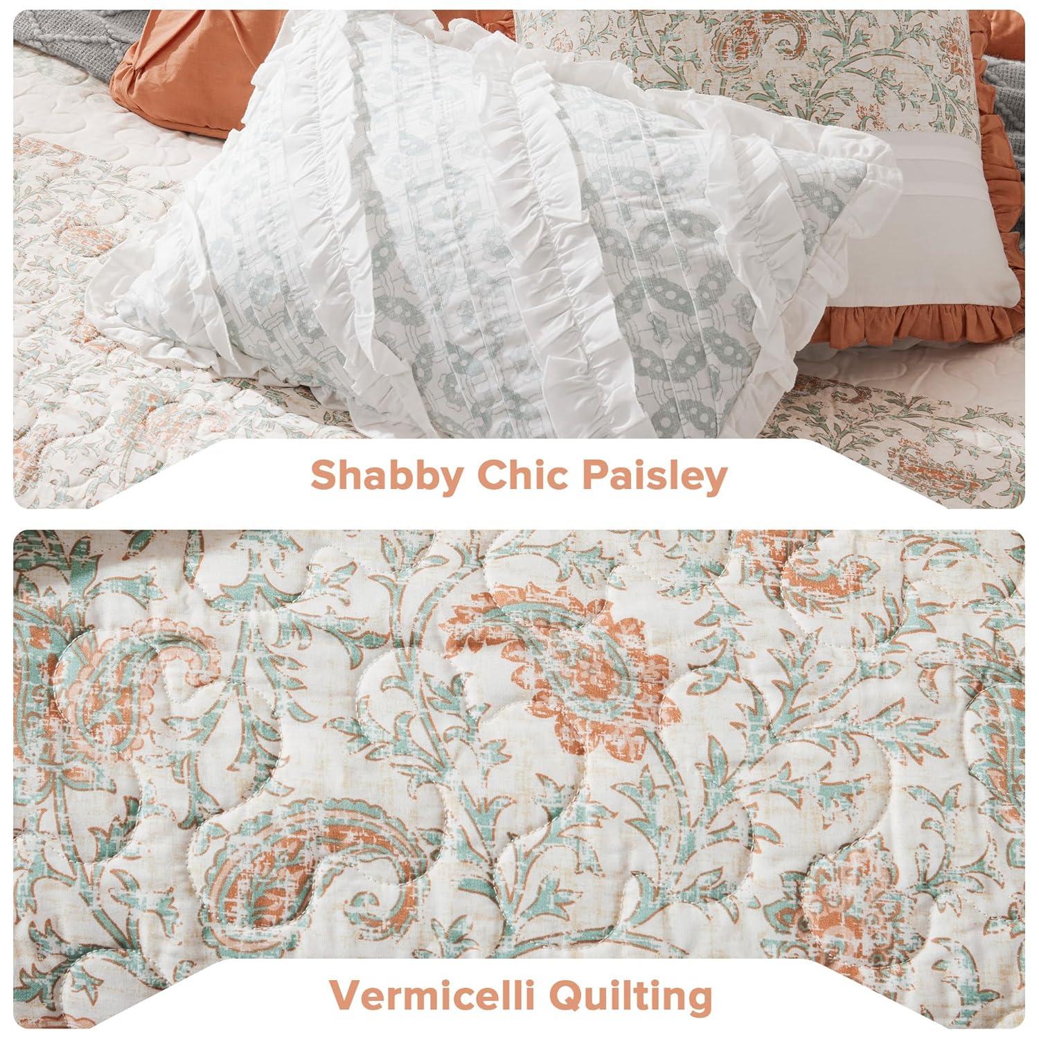 Madison Park 6pc King/California King Reversible Stella Percale with Throw Pillows Quilt Bedding Set Coral: Includes Embroidered Details