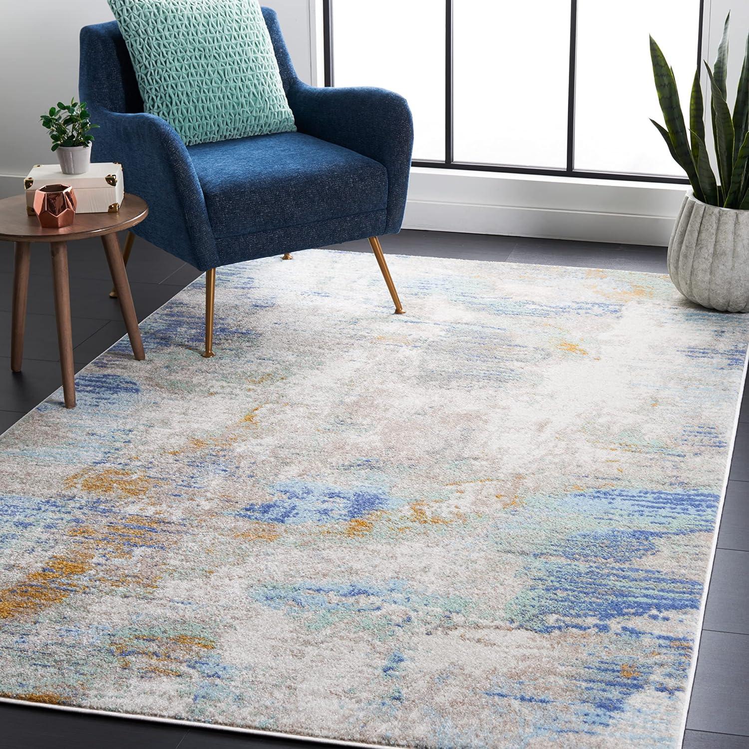 Contemporary Blue-Green Synthetic Rectangular Rug, 9' x 12'