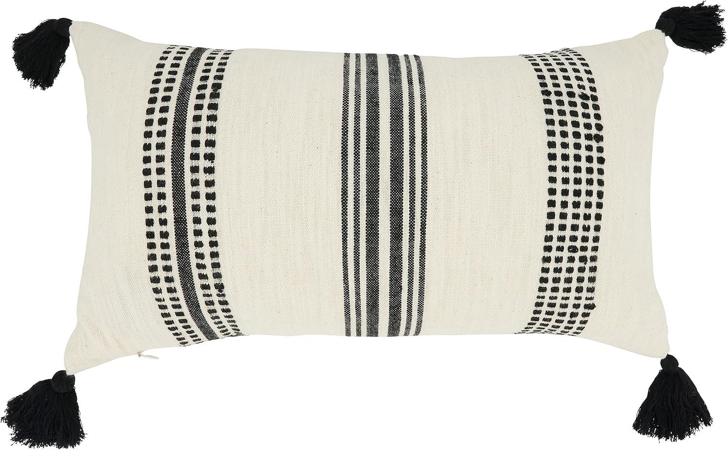 Oversize Textured Striped Tassel Throw Pillow Cover - Saro Lifestyle