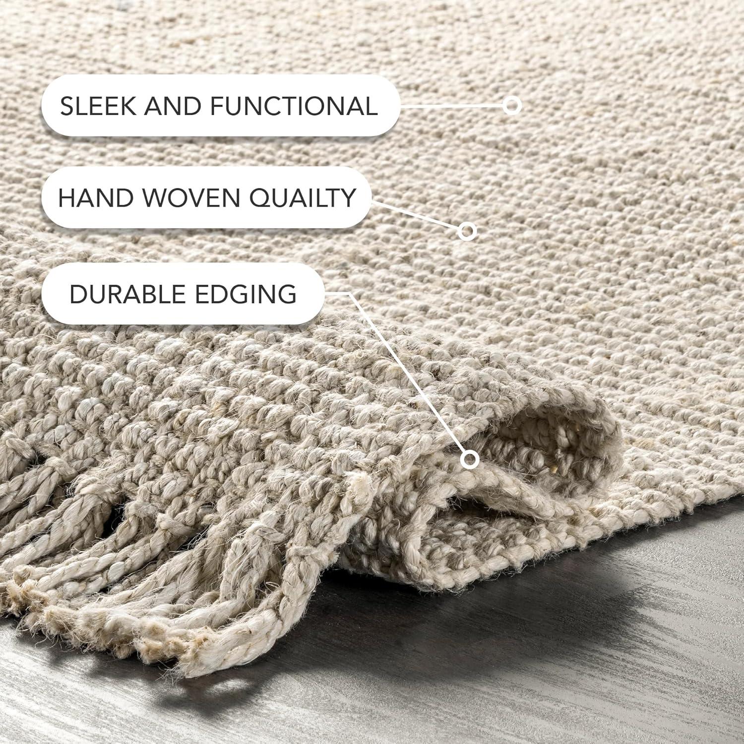 Nuloom 2x6 Daniela Jute Tassel Hand Woven Indoor Area Rug, Off White, Solid Chunky Farmhouse Design, Natural Fiber BedroomLiving Room