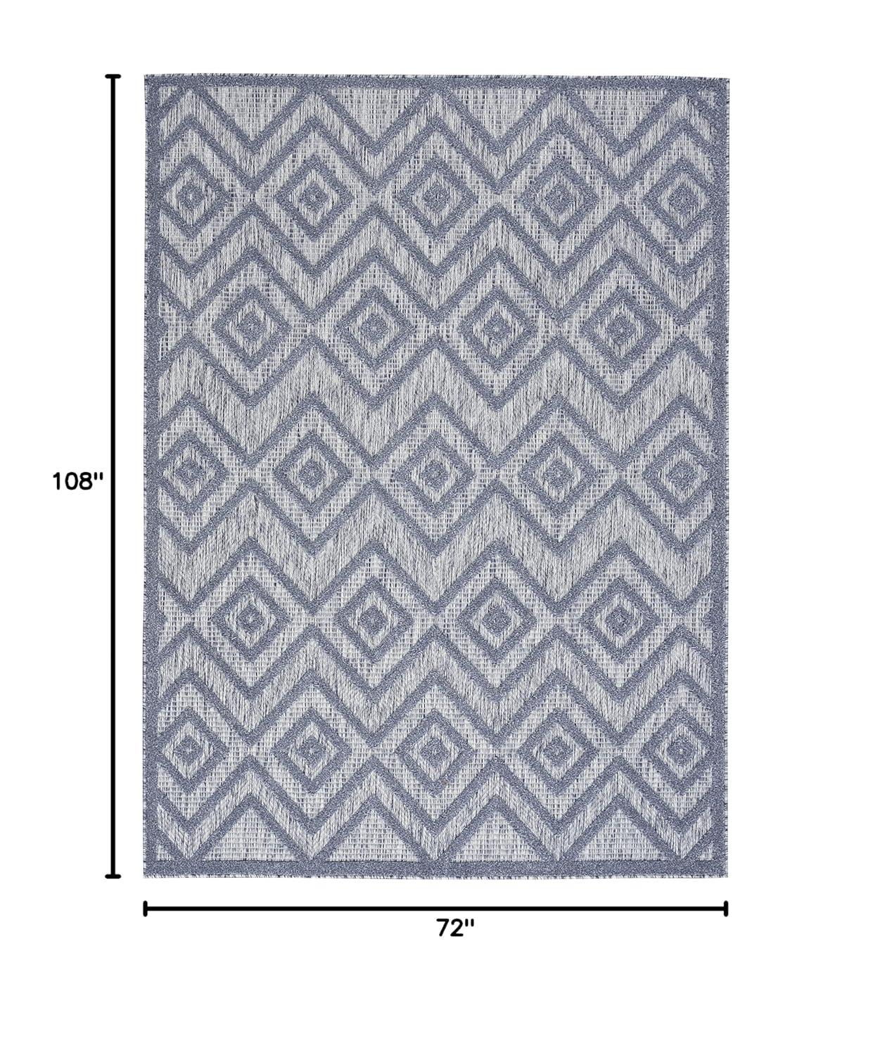 Nourison Versatile Diamond Geometric Flatweave Indoor Outdoor Area Rug Denim Blue 6' x 9'