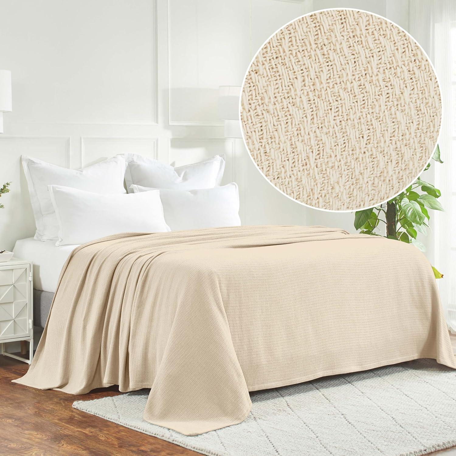 Waffle Weave Honeycomb Knit Soft Textured All-Season Cotton Blanket