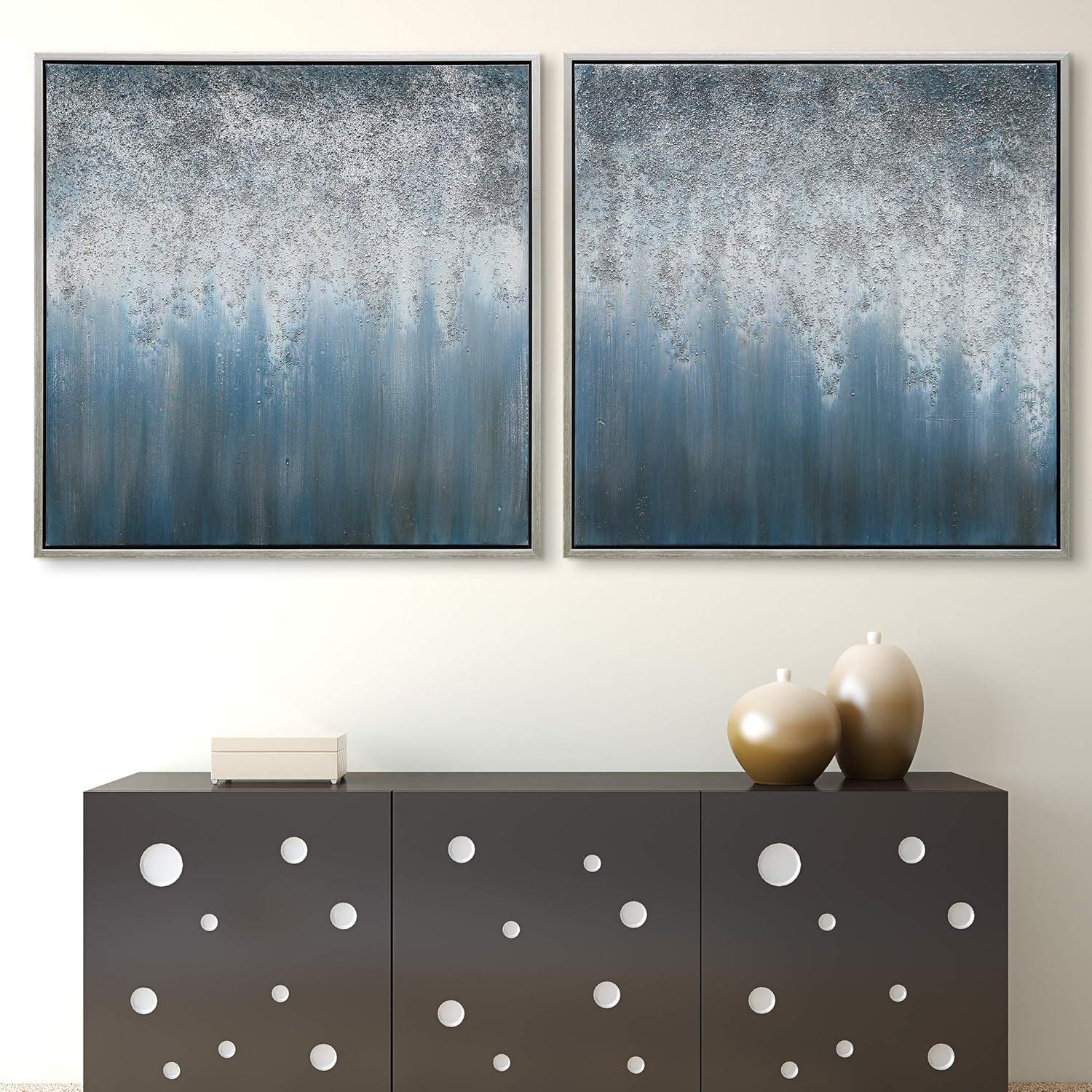 Empire Art Direct Blue Rain Textured Metallic Hand Painted Diptych Wall Art, 36" x 36" x 1.5" each, Ready to Hang