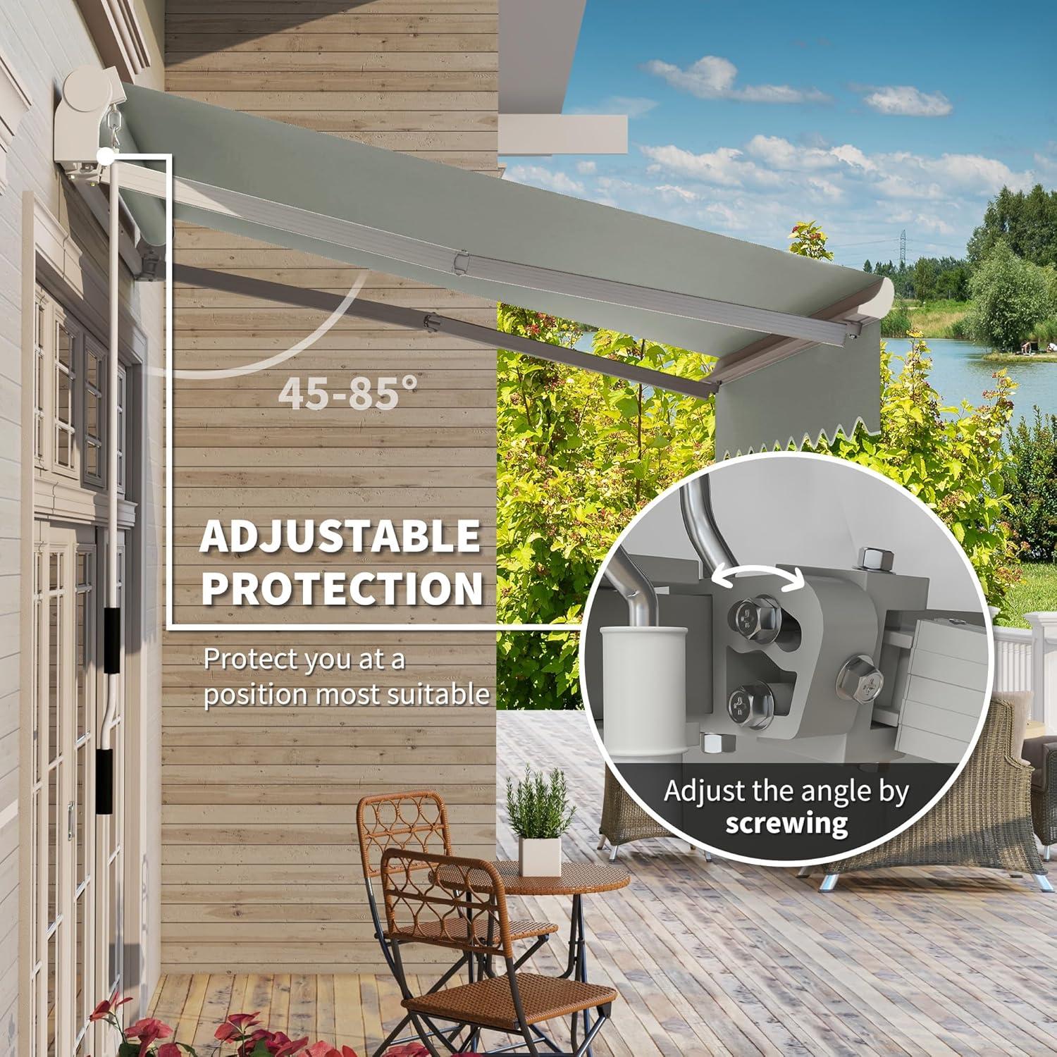 Outsunny 8' x 7' Patio Retractable Awning, Manual Exterior Sun Shade, Gray