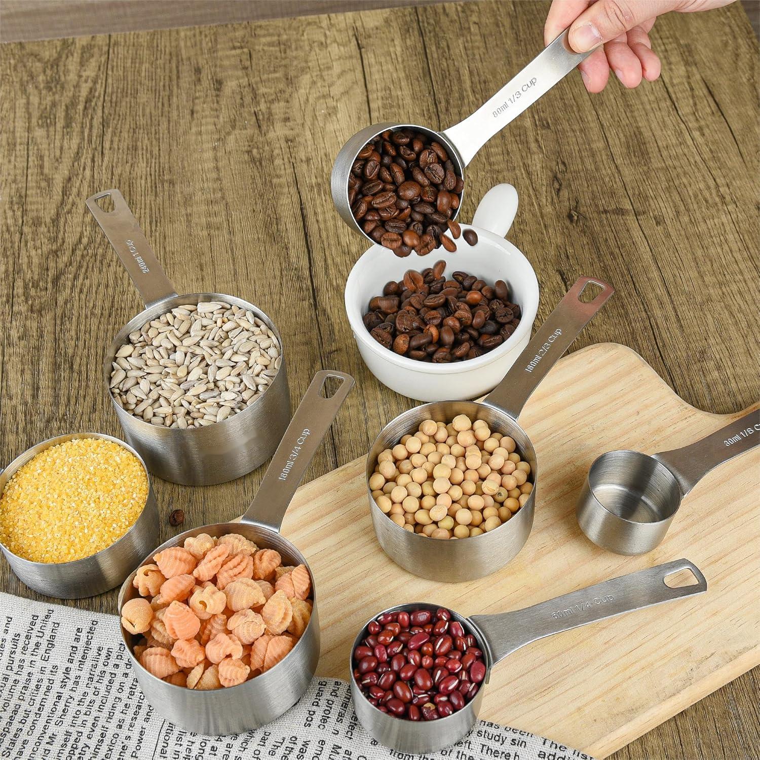 Measuring Cups and Spoons Set, Stainless Steel Measuring Cups Spoons Complete Set of 19pcs Professional Measurer Scoops Ingredients Liquid or Dry Heavy Duty Solid Measurment Cup