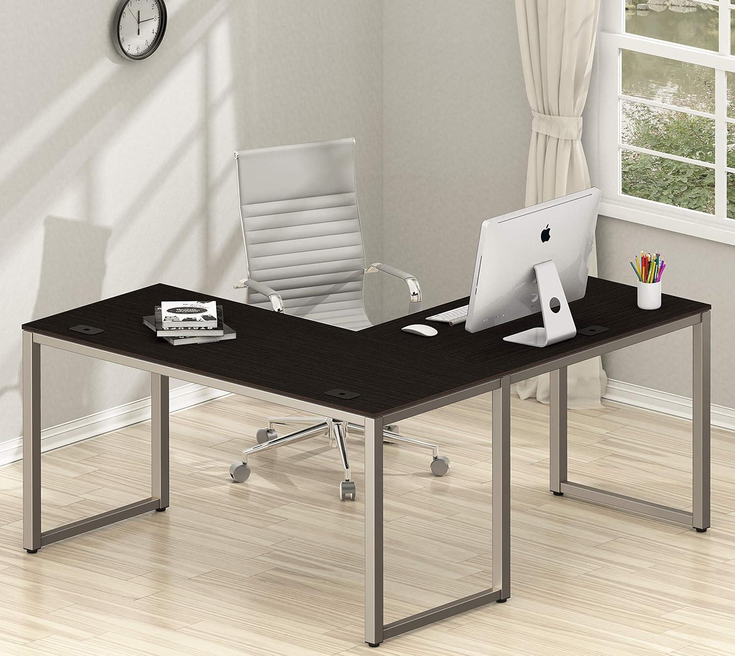 SHW Commercial-Grade L Shaped 55" x 60" Corner Office Computer Desk, Espresso