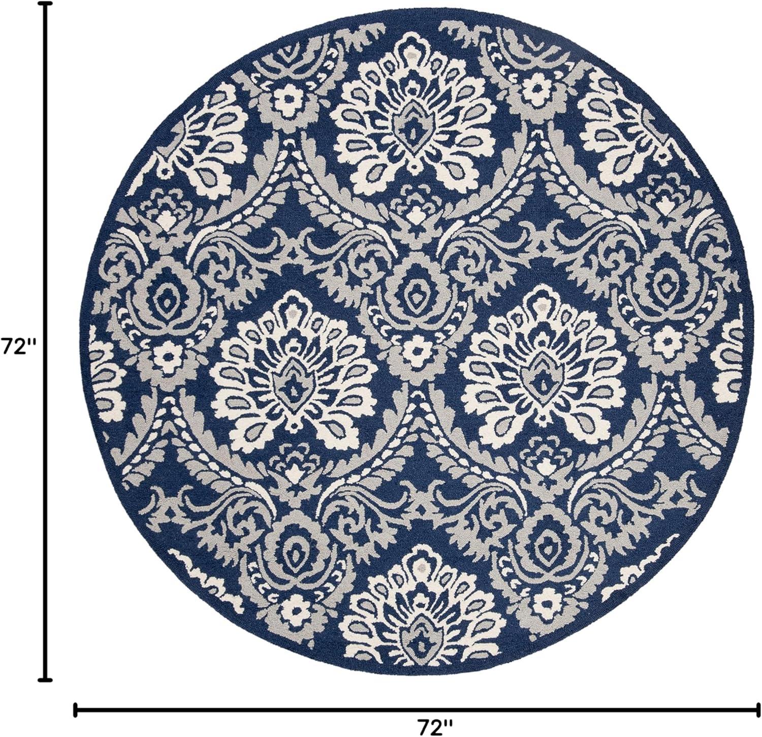Blossom BLM106 Hand Tufted Indoor Area Rug - Navy/Ivory - 6' Round - Safavieh
