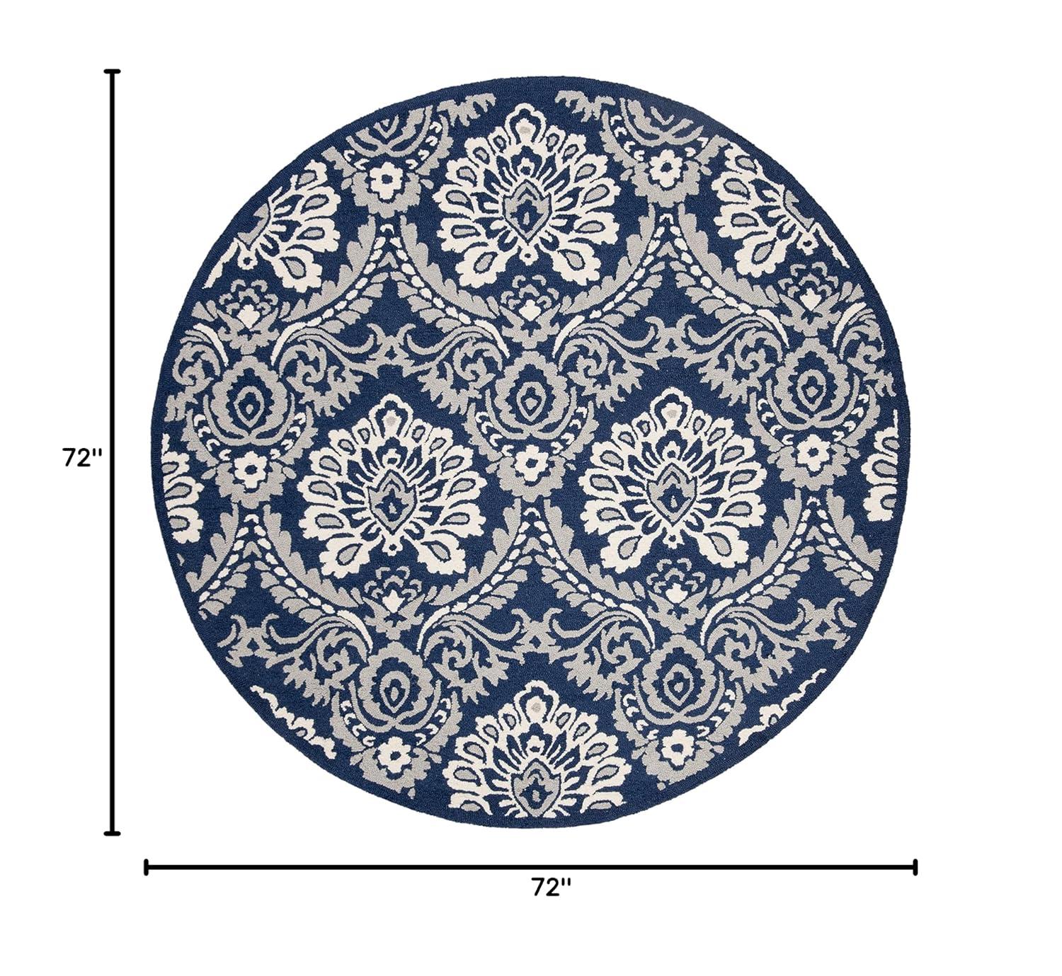 Blossom BLM106 Hand Tufted Indoor Area Rug - Navy/Ivory - 6' Round - Safavieh