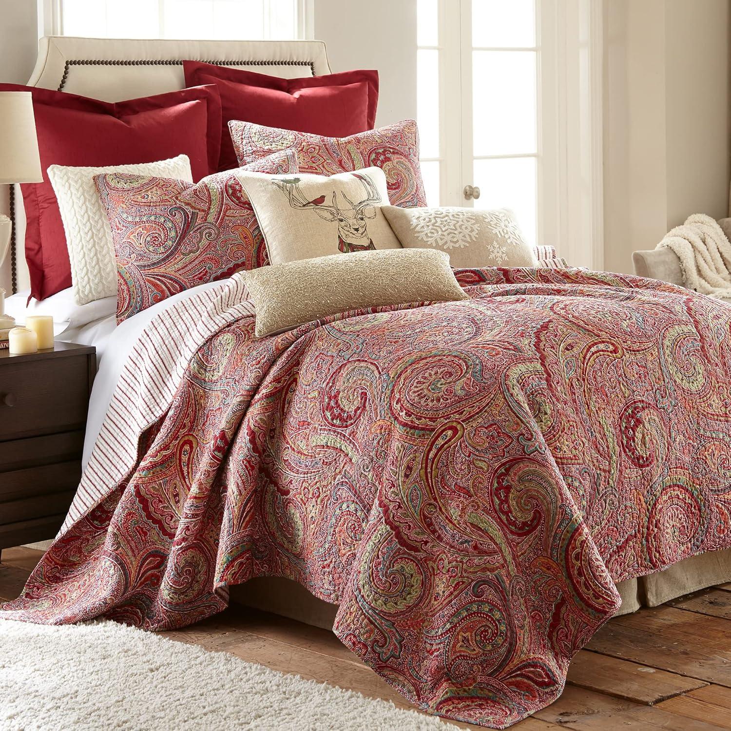 Paisley Perfection Full Cotton Quilt Set in Rich Burgundy and Red