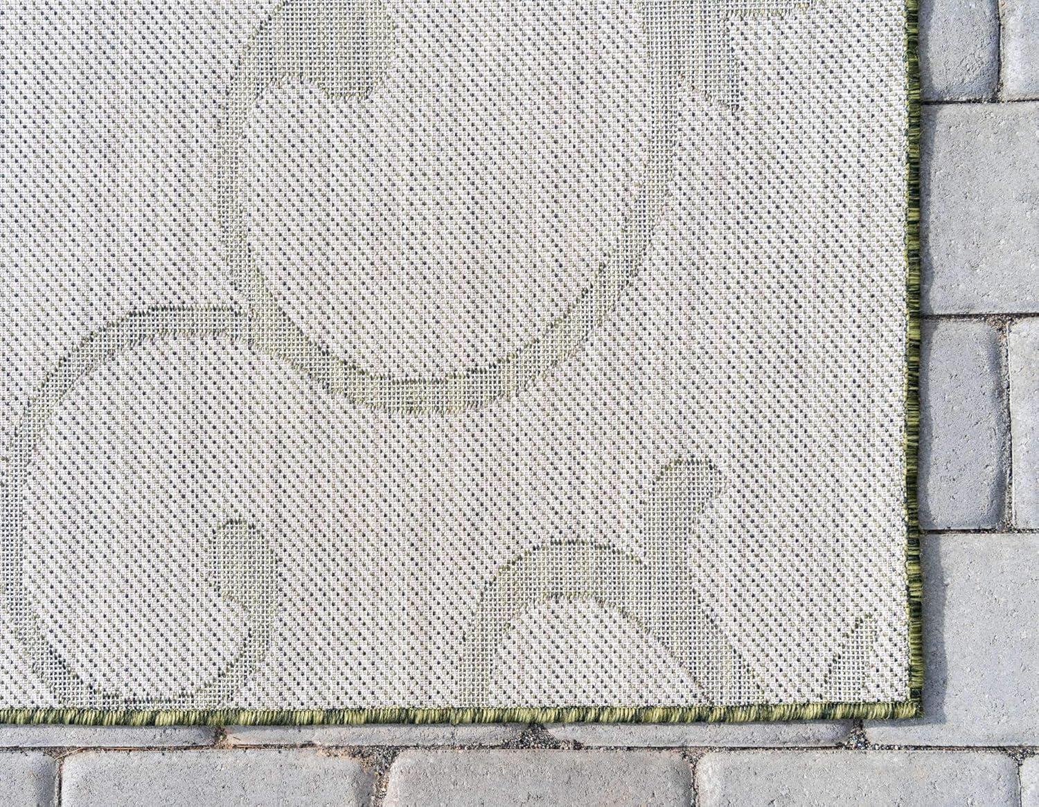 Green and Ivory Abstract Outdoor Runner Rug