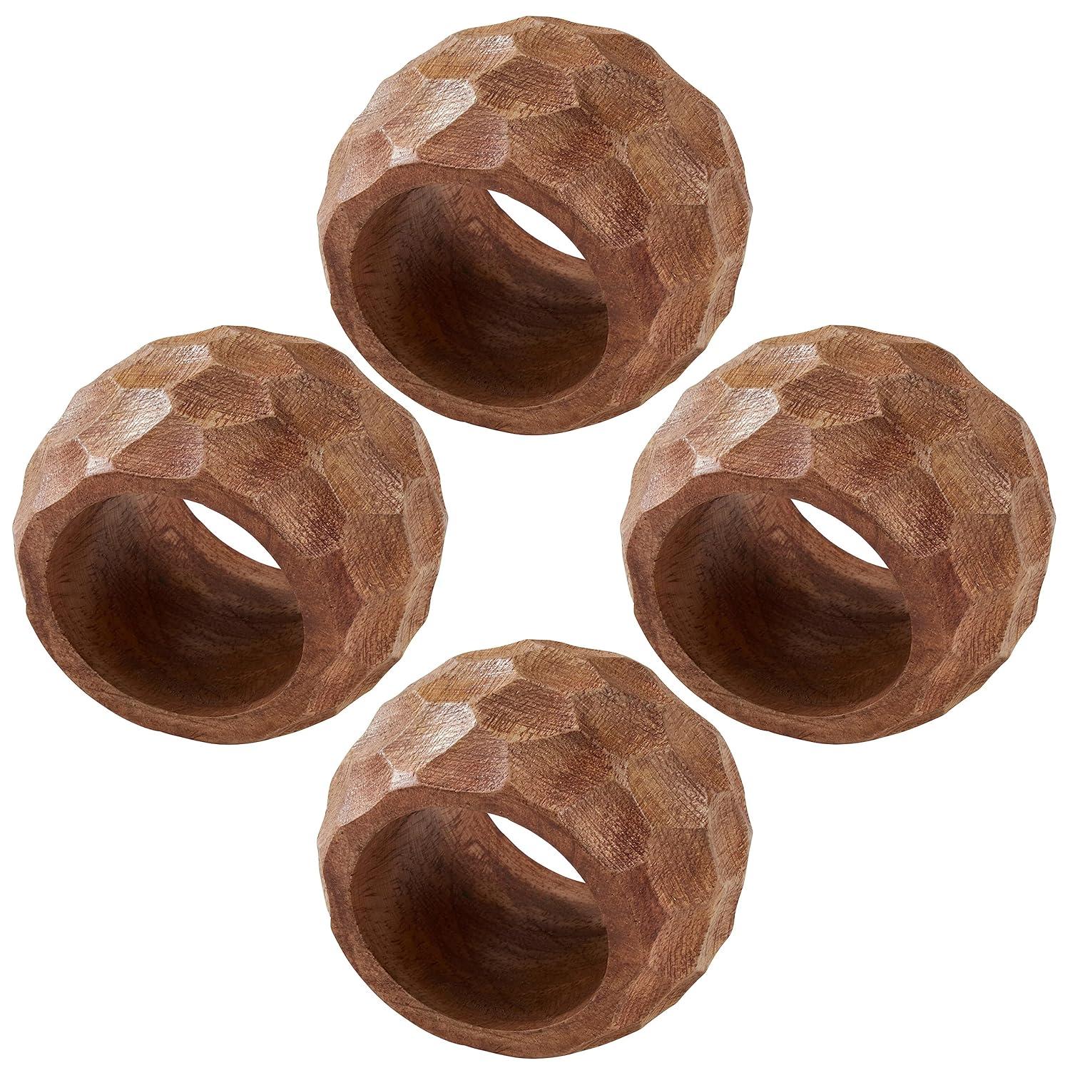 Saro Lifestyle Chunky Wood Dinner Napkin Rings (Set of 4), Coffee