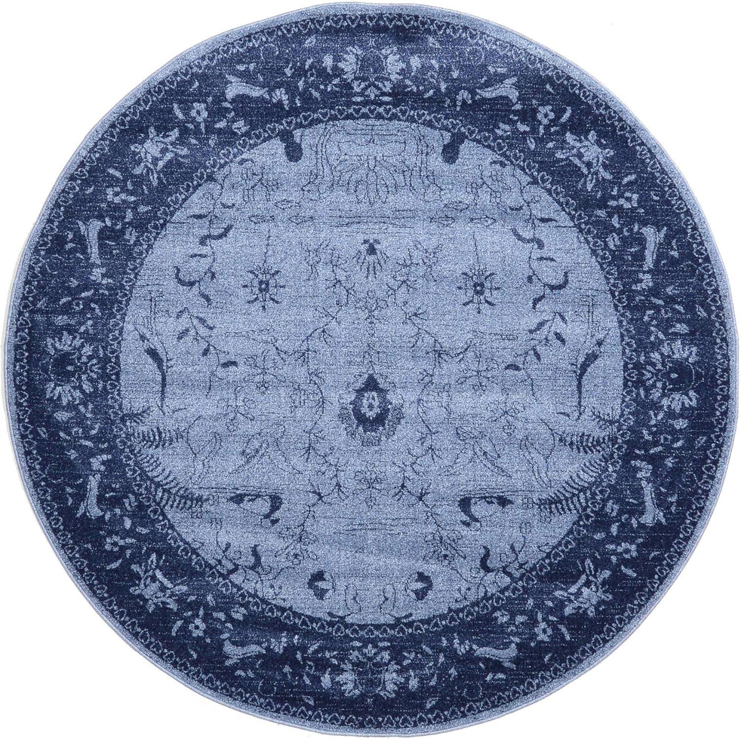 Unique Loom La Jolla Collection Area Rug - Floral (6' 1" Round Blue/Navy Blue)