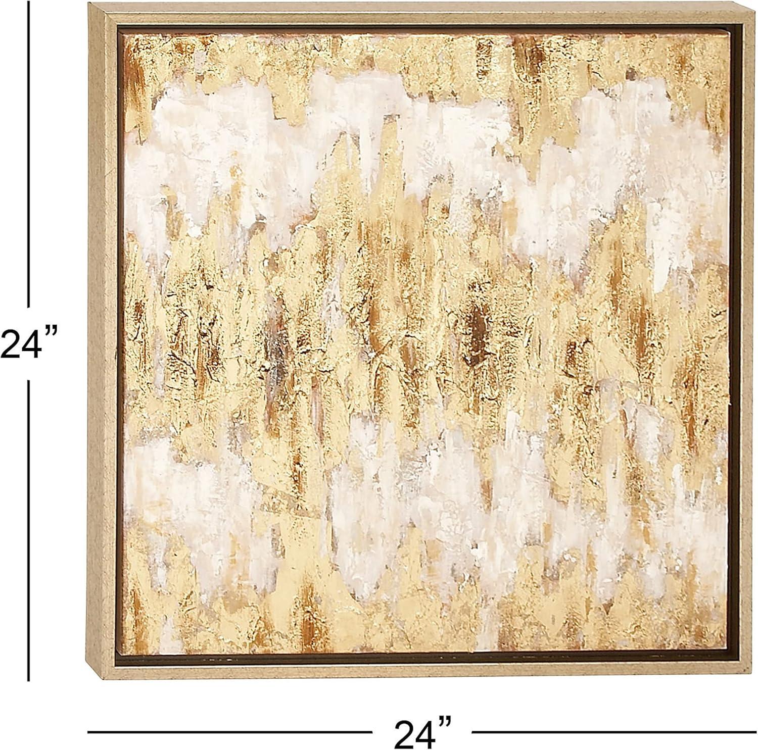 Glam Gold and Beige Abstract Canvas Framed Wall Art, 24" x 24"