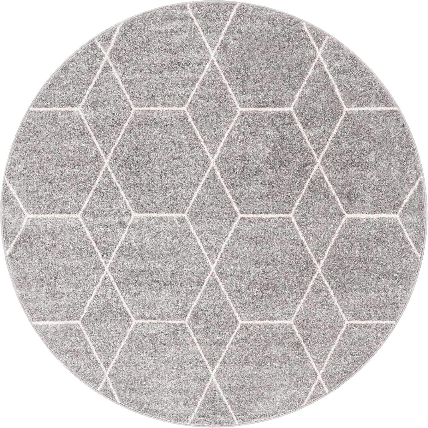 6' Round Light Gray Synthetic Trellis Easy-Care Rug