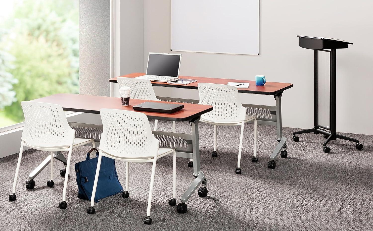 Black Steel Mobile Lectern with Translucent Panel