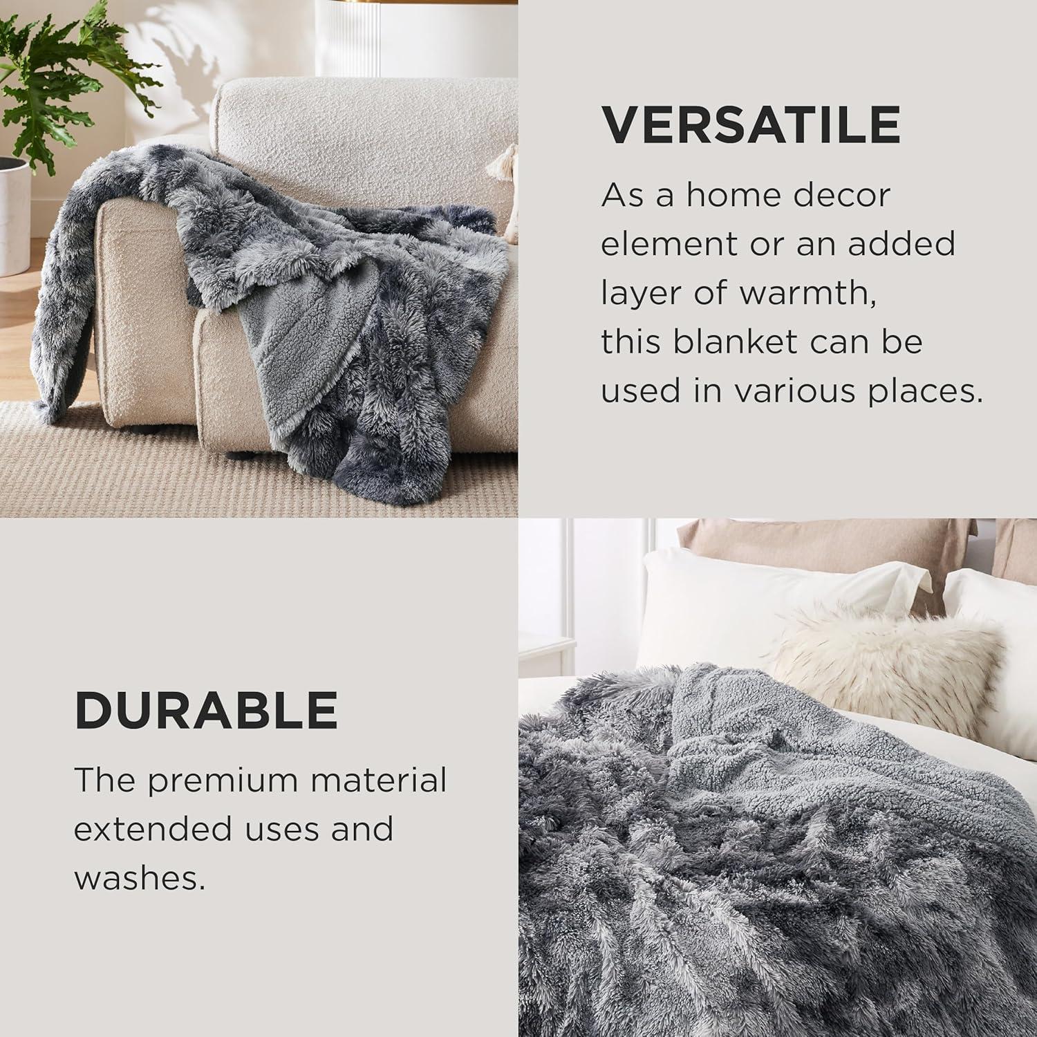 Soft Faux Fur Throw Blanket Grey - Tie - dye Fuzzy Fluffy Cozy Warm Plush Furry Shag Thick Sherpa Shaggy Throws and Blankets Couch, Sofa, Bed, 50x60 inches