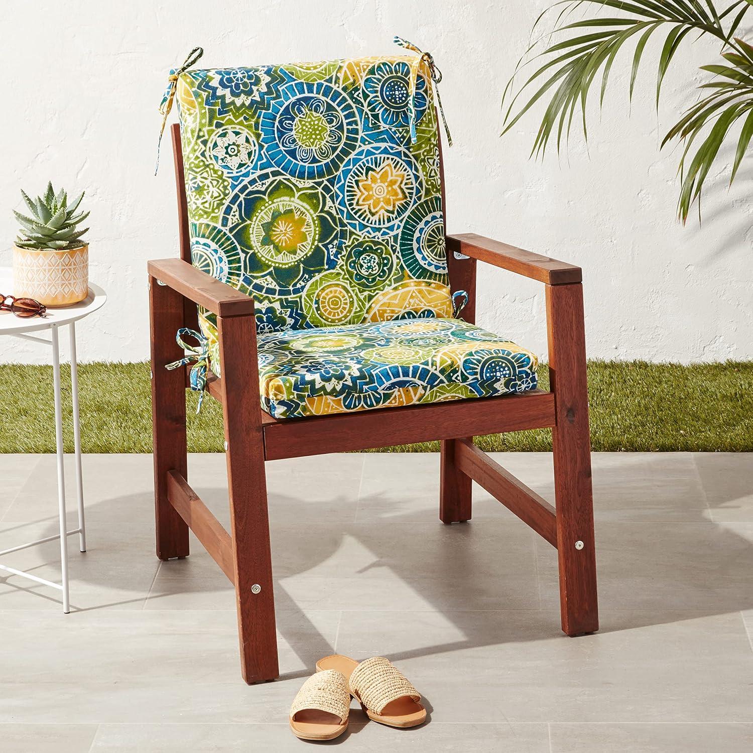 Watercolor Mandalas Outdoor Chair Cushion in Yellow, Blue, and Green