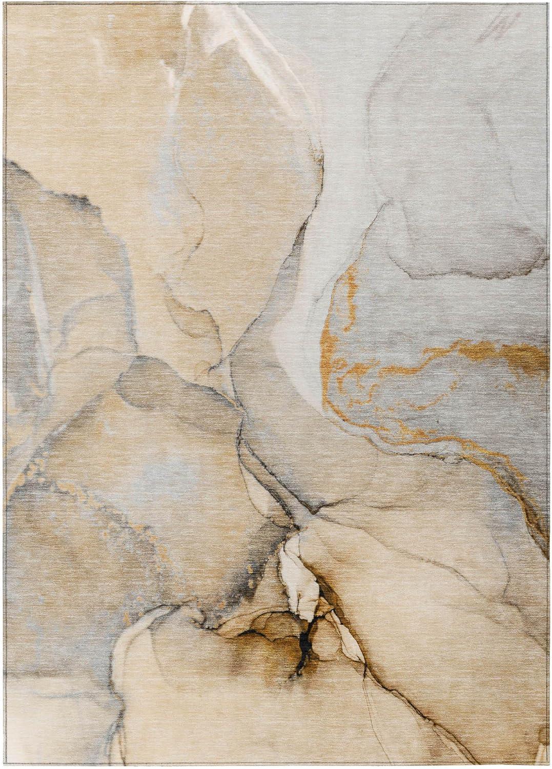 Addison Rugs Chantille Indoor/Outdoor Transitional Watercolors Beige Washable Rectangle Rug, 3' x 5'