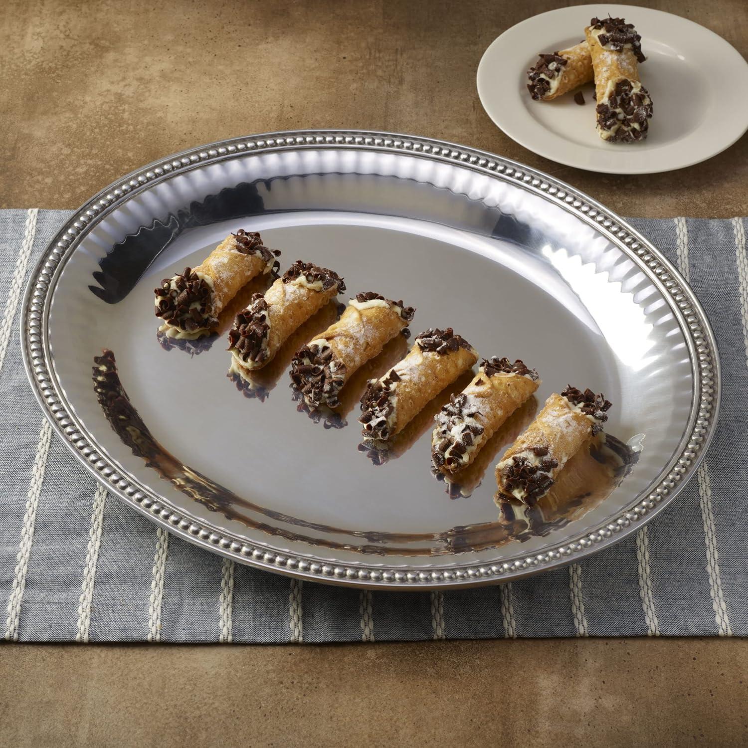 Wilton Armetale Wilton Armetale Flutes and Pearls Oval Serving Tray, 15.5-Inch-by-17.75-Inch