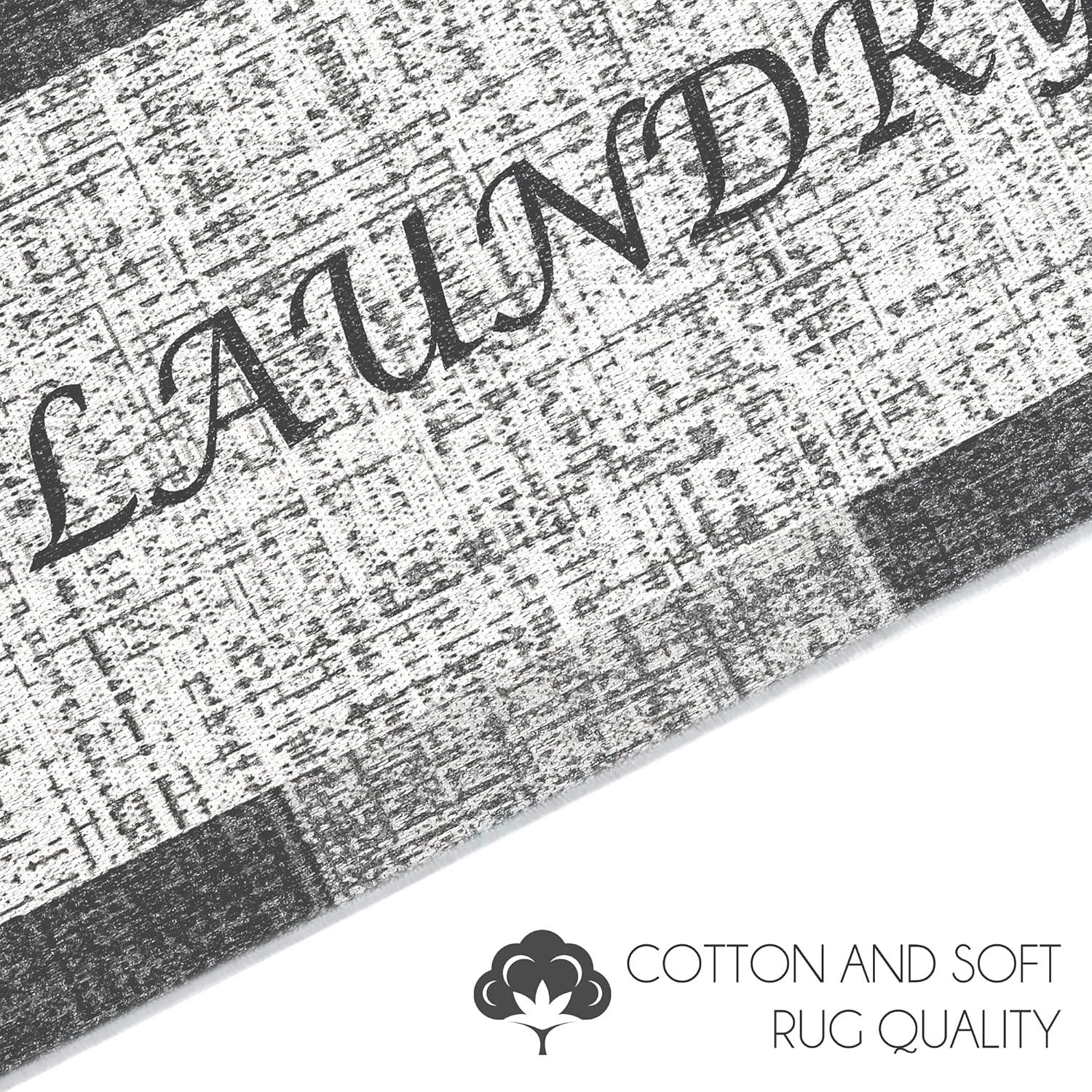 SUSSEXHOME Washable Indoor Laundry Room Rug Runner - 70 % Cotton Kitchen Floor Mat[Gray&White]