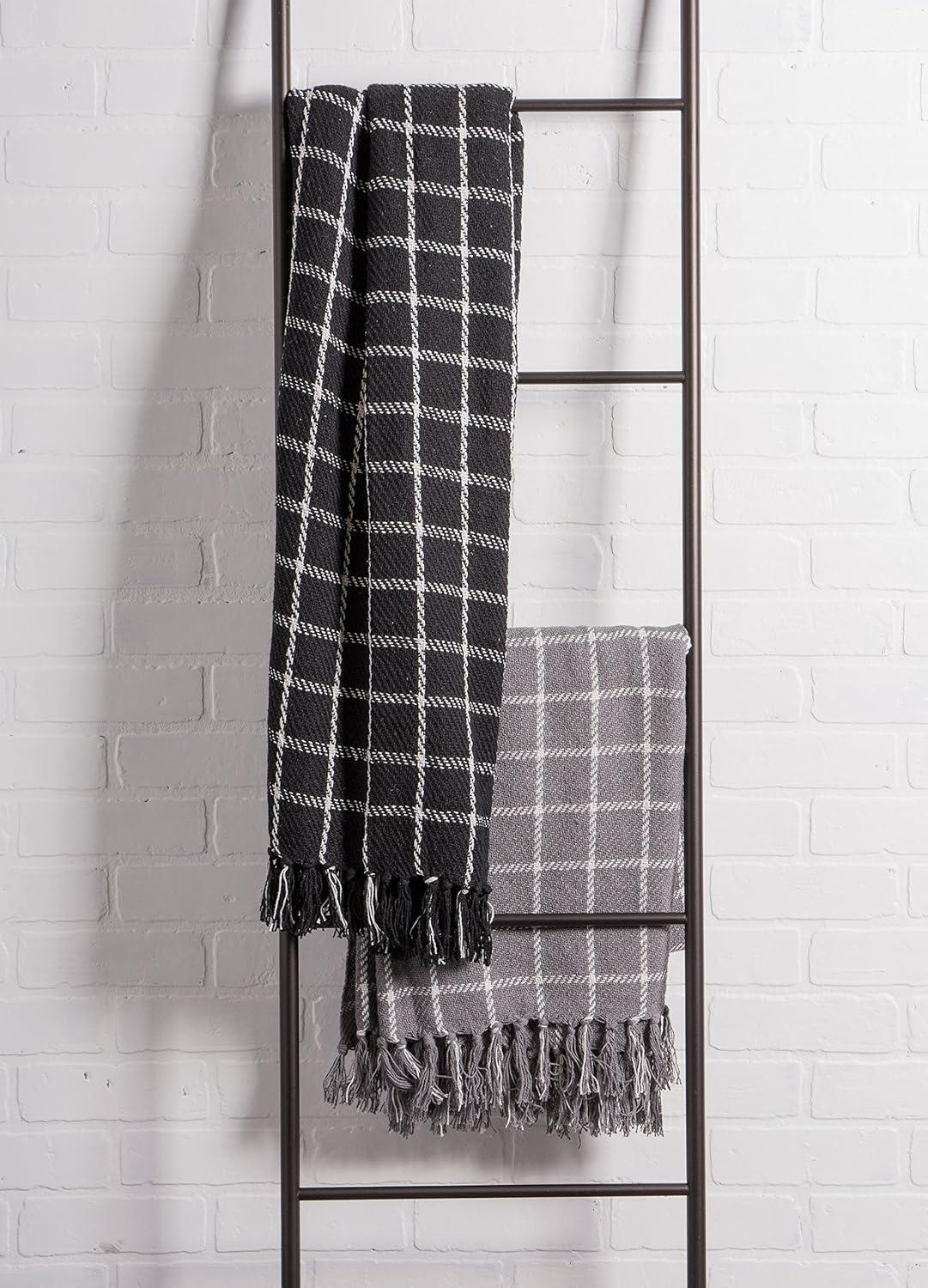 DII 50x60" Modern Cotton Checked Plaid Throw with Fringe in Black