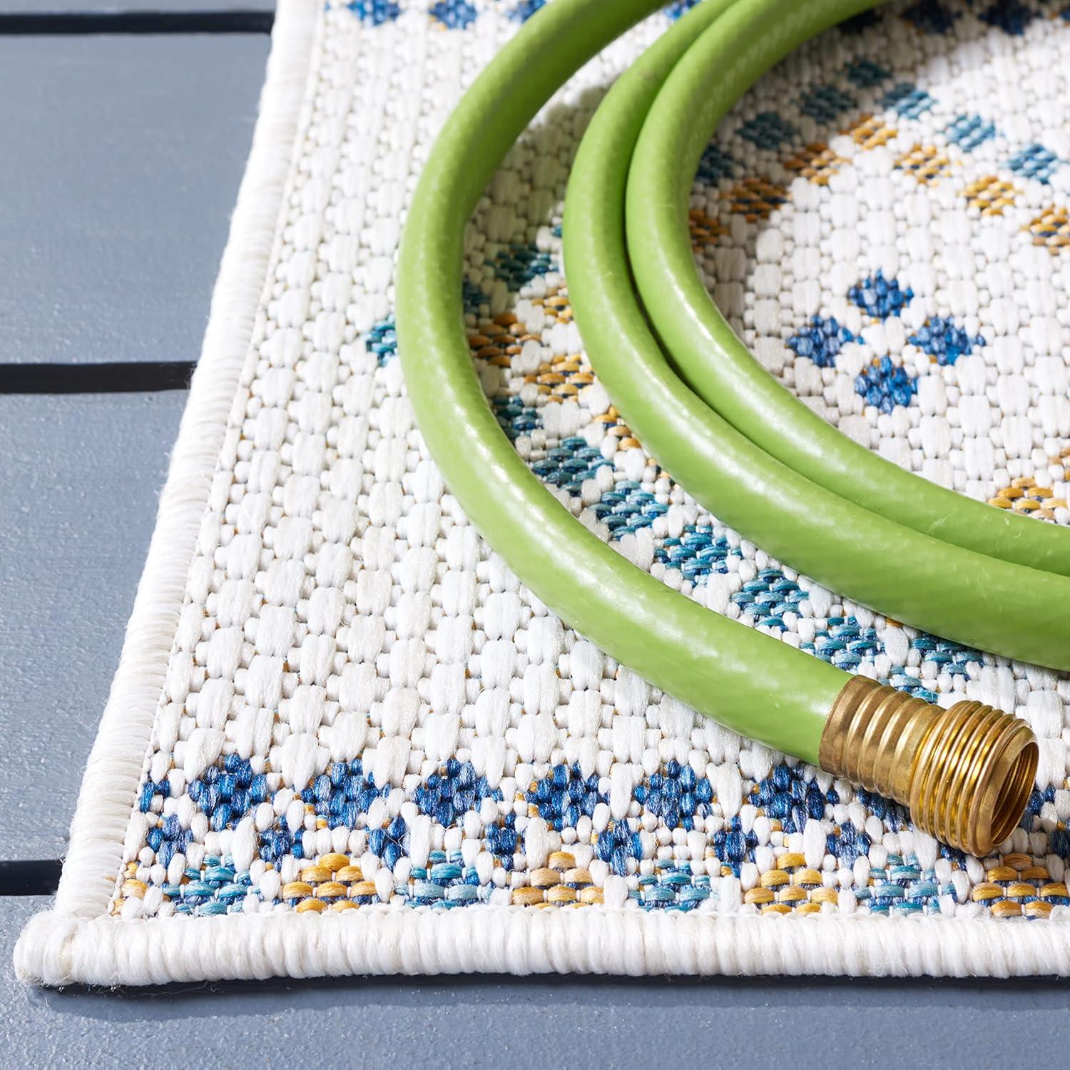 Courtyard CY9681 Power Loomed Indoor/Outdoor Area Rug - Ivory/Navy Yellow - 4'x5'7" - Safavieh.
