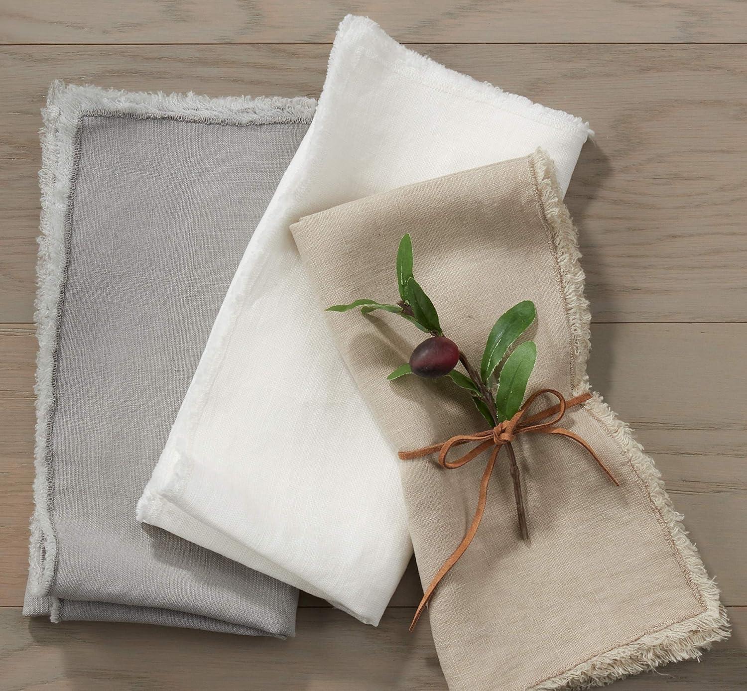 Saro Lifestyle Fringed Design Stone Washed Napkins (Set of 4), Grey
