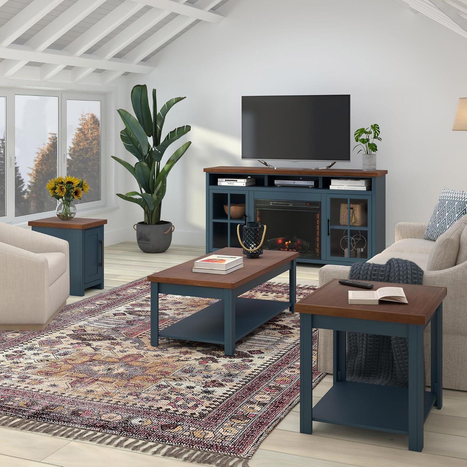 Nantucket 97" Blue Denim and Whiskey Fireplace TV Stand