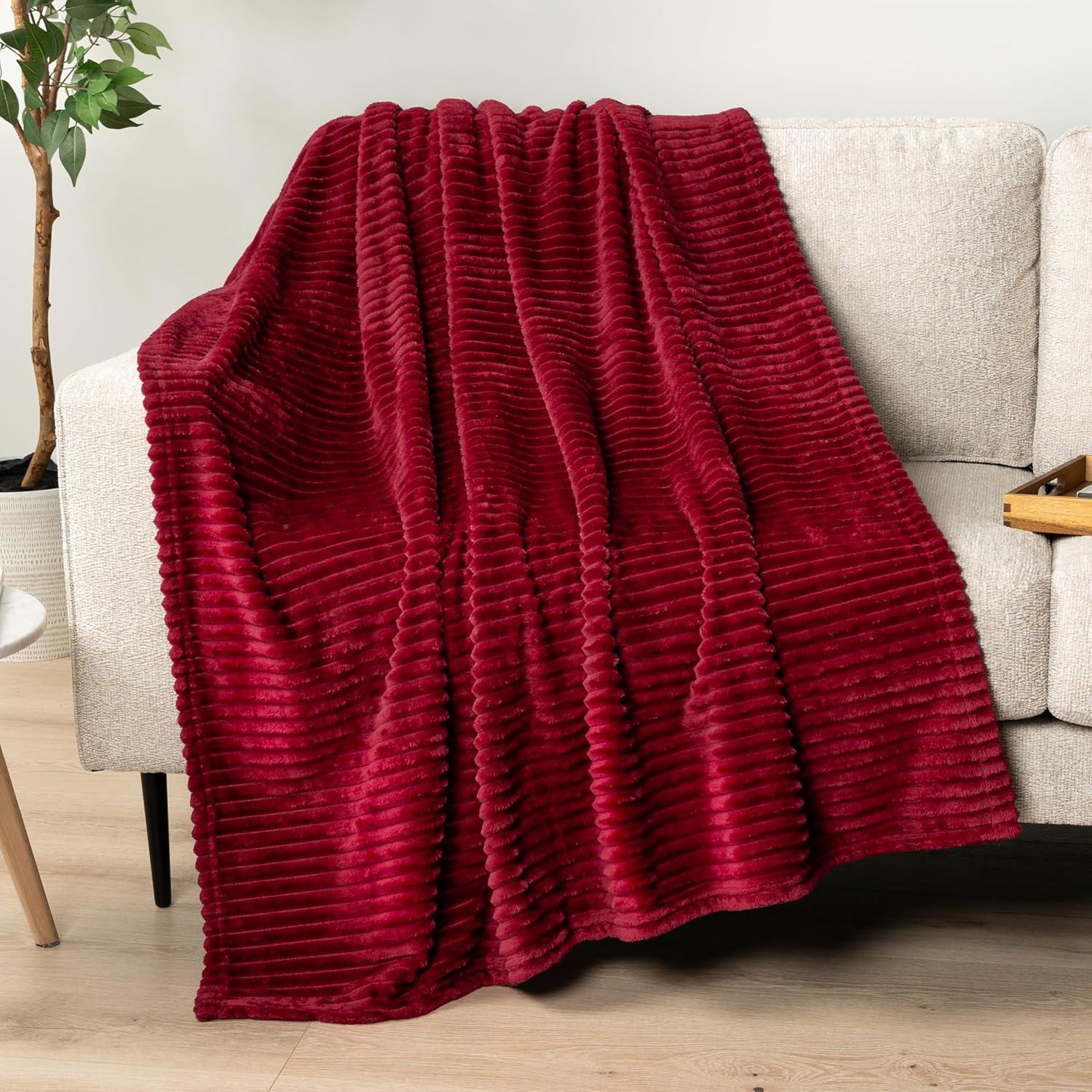 Wine Red Ribbed Fleece Throw Blanket 50x60 Inches