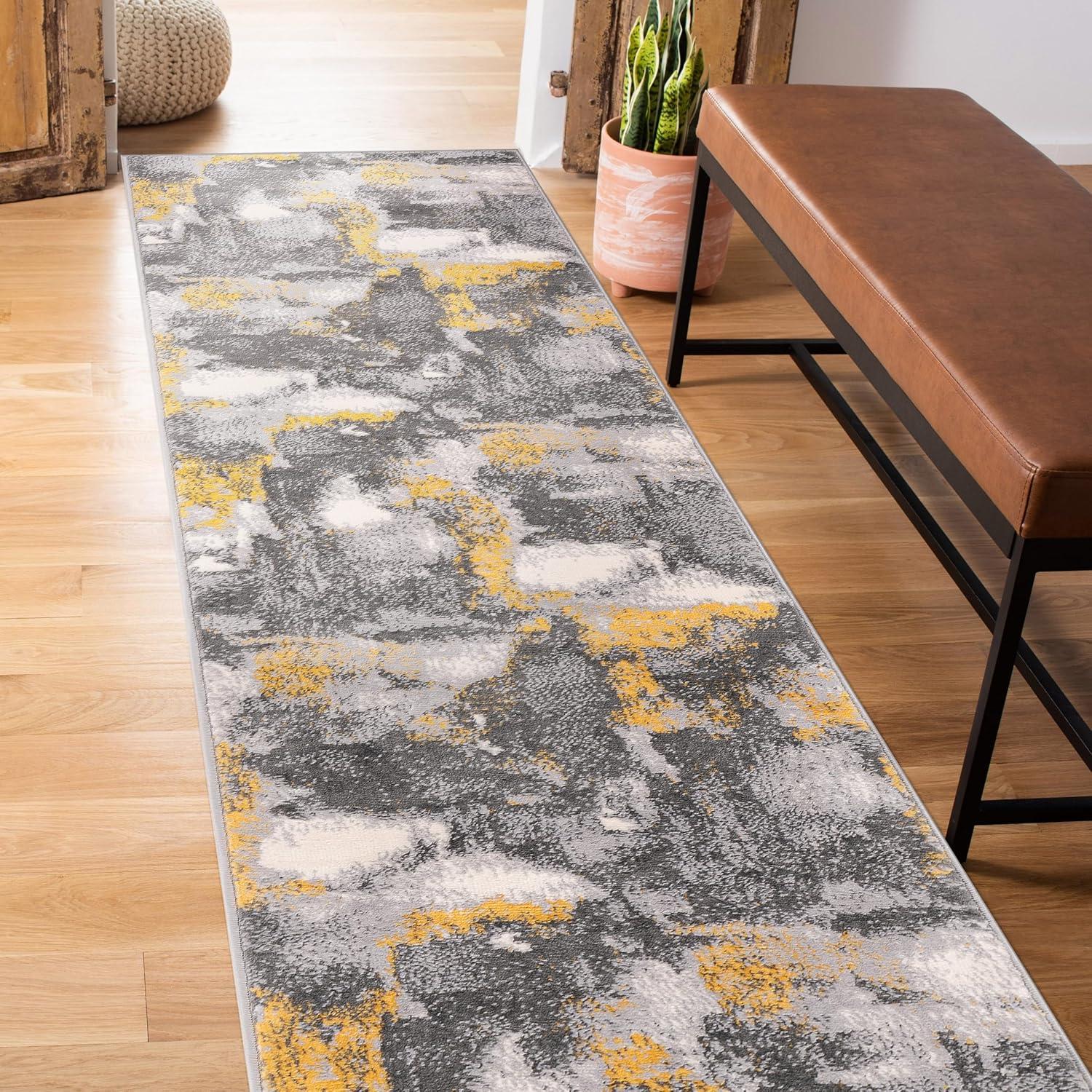 World Rug Gallery Brighton Modern Abstract Door Mat - Yellow 2'x3':  Stain & Fade-Resistant,  Low Pile,  Indoor Use