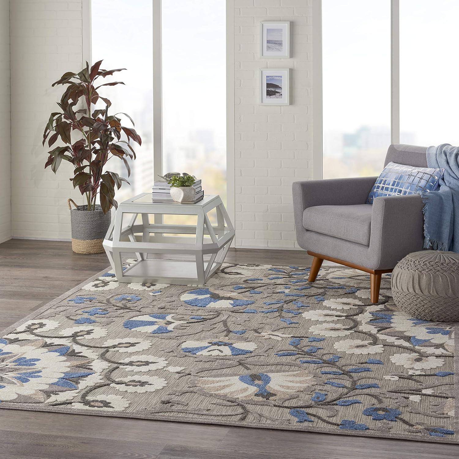 Grey and Multicolor Floral Flat Woven Synthetic Area Rug