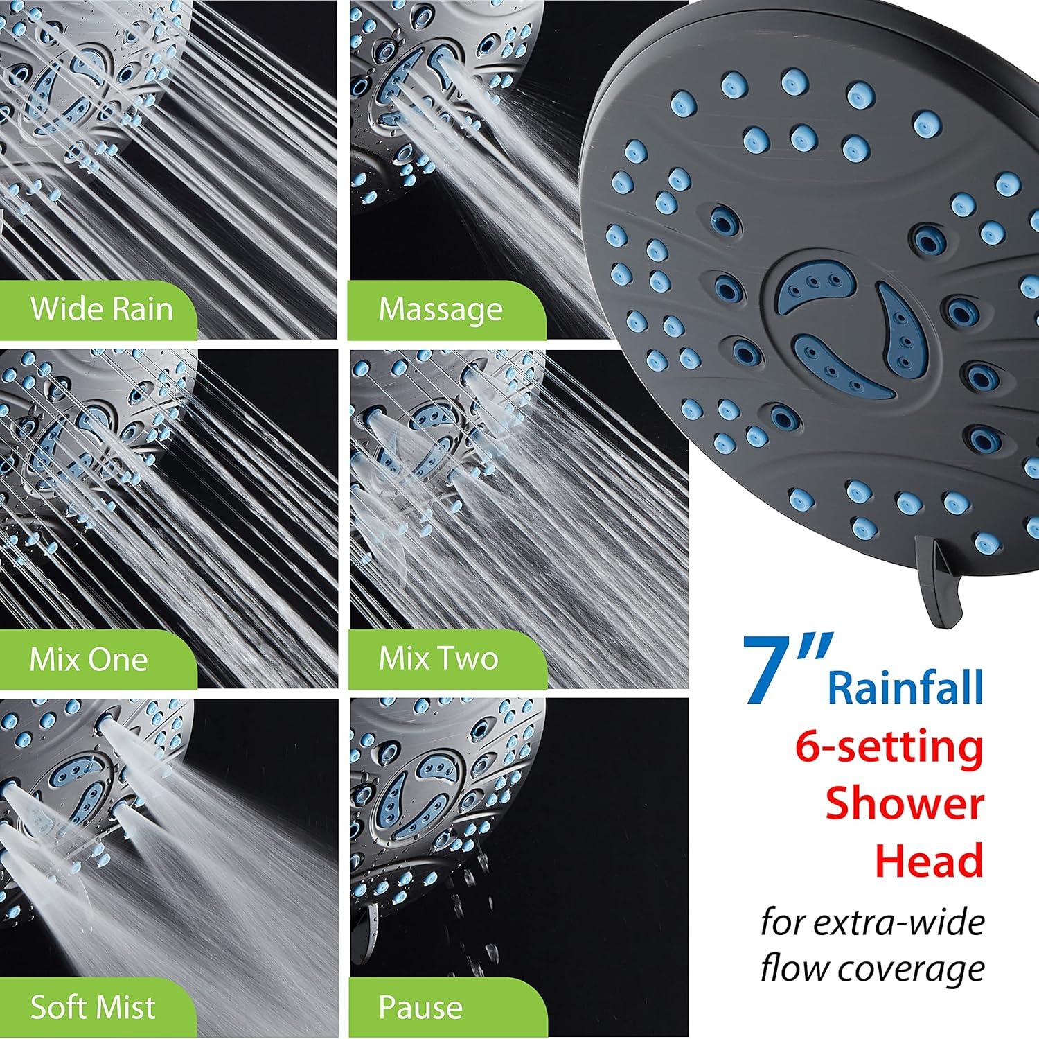 Bronze 7-Inch Round Rainfall Shower Head with 6 Settings