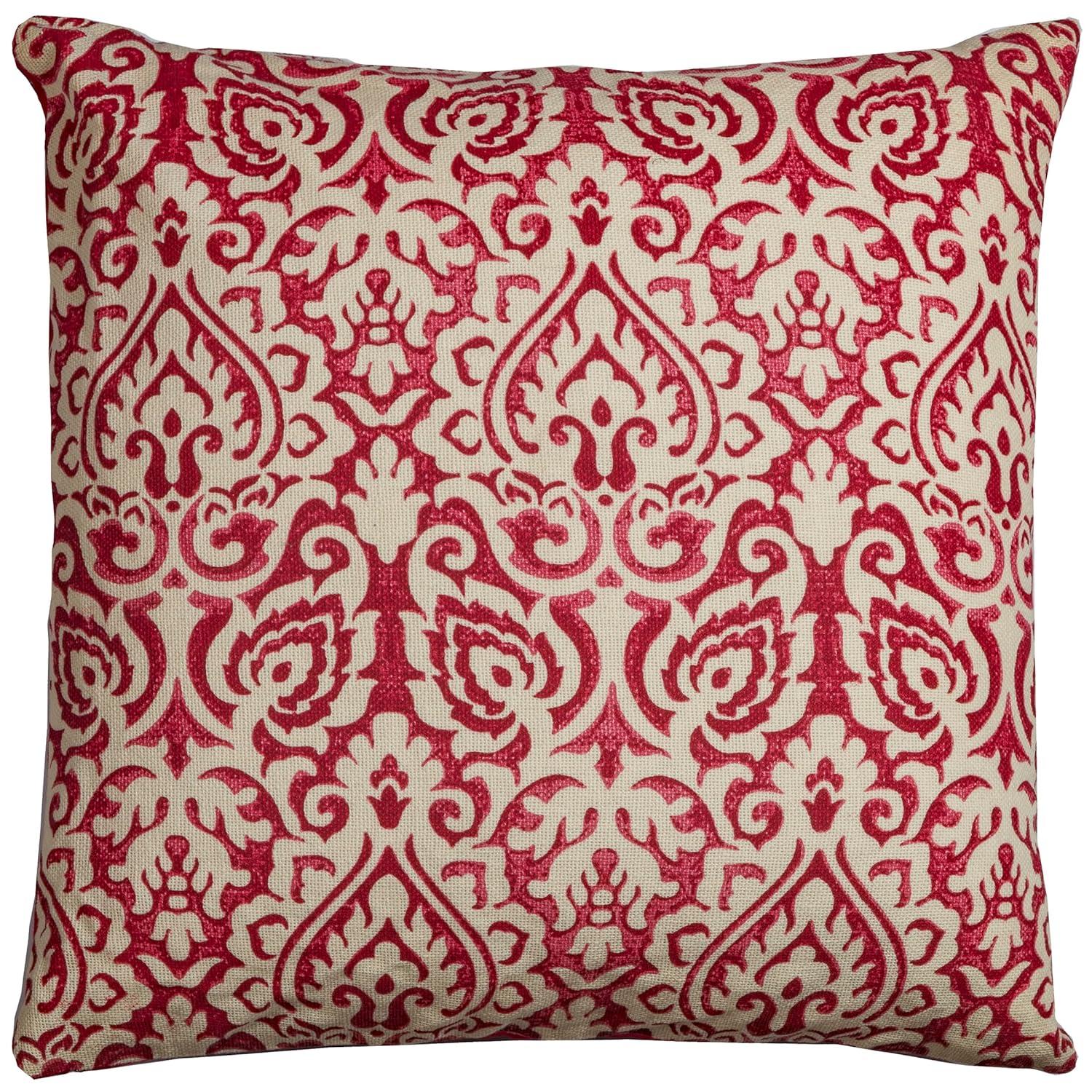 Rizzy Home Damask 22" x 22" Cotton Pillow Cover in Red/Natural