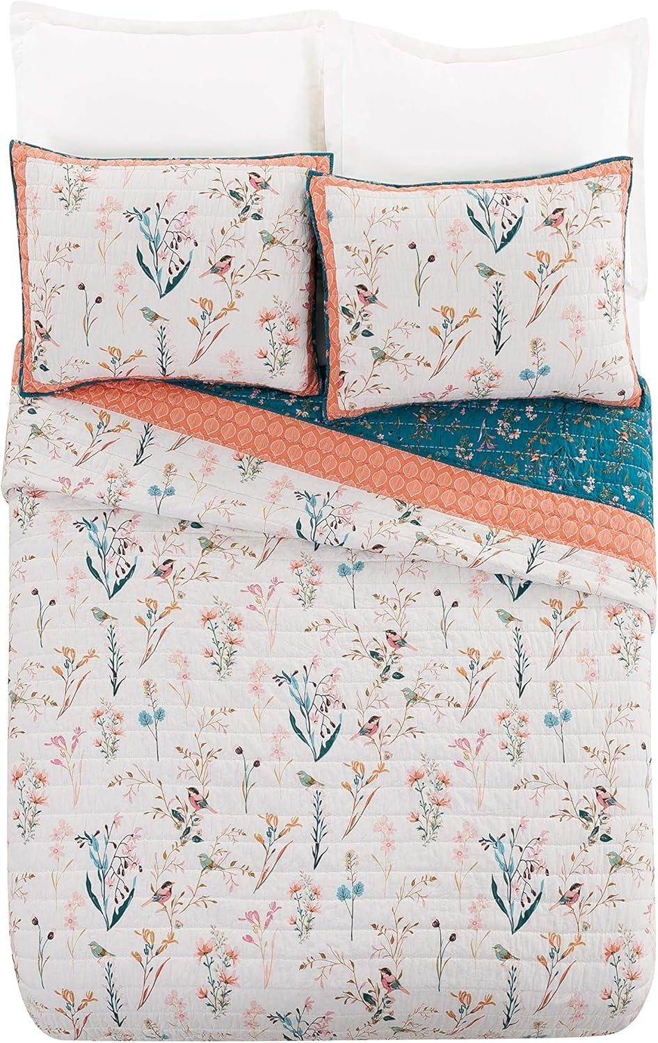 Full Pink Cotton Reversible Floral Quilt Set