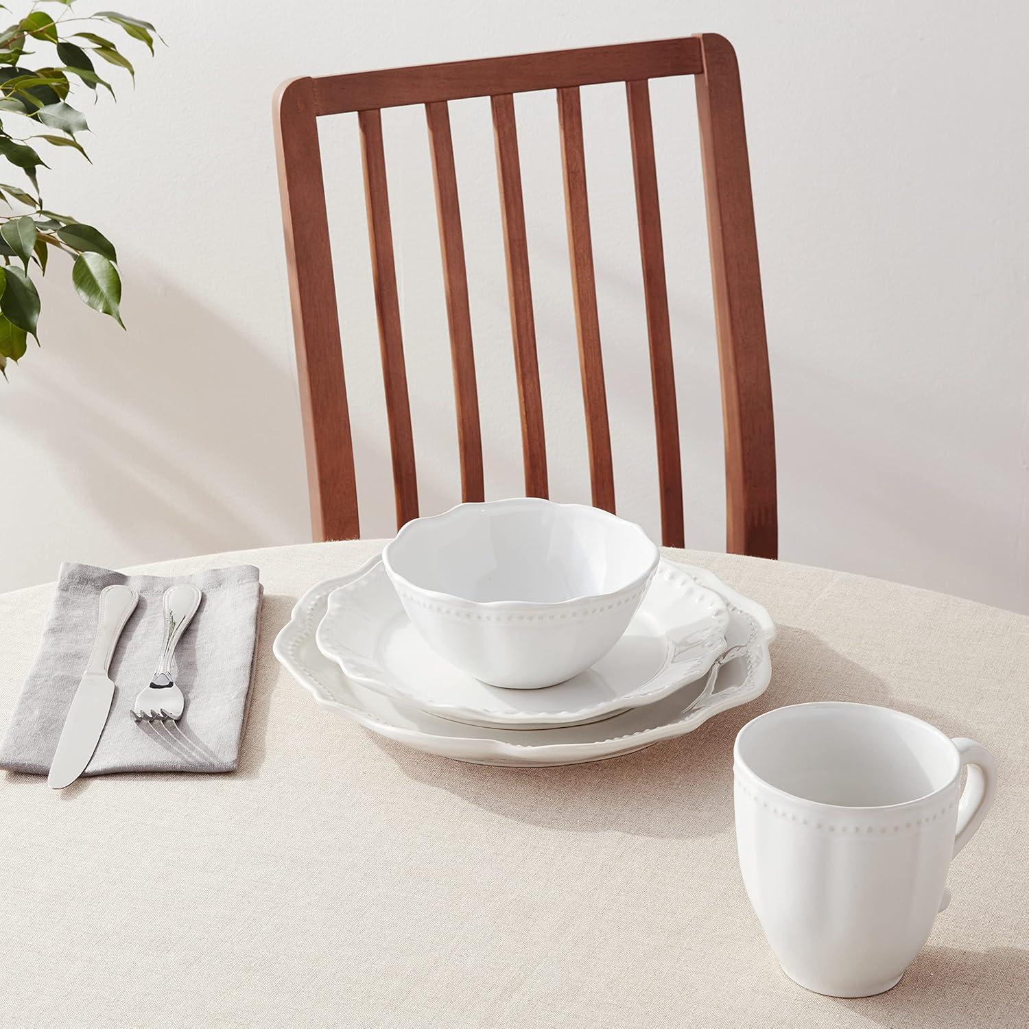 Alyse White Stoneware 4-Piece Place Setting with Scalloped Edges