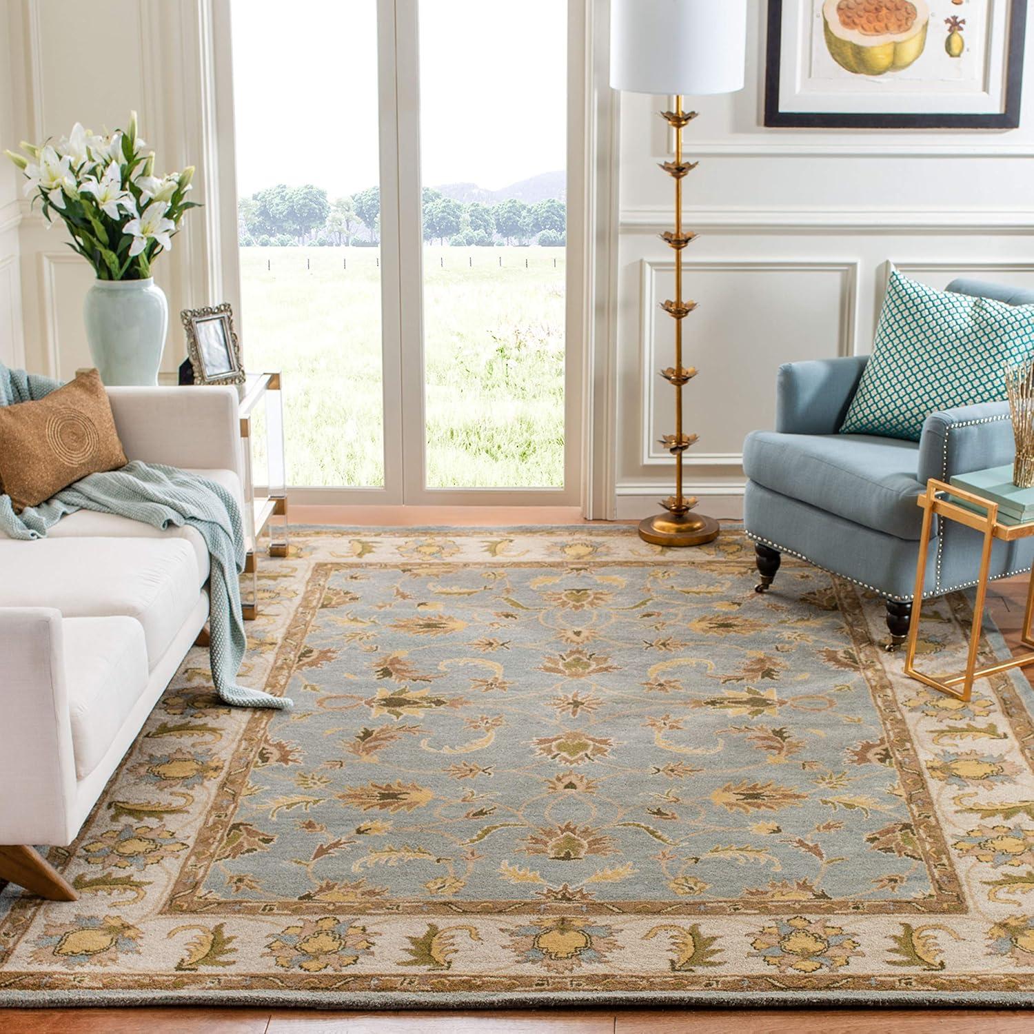 Handmade Light Blue and Beige Wool Area Rug