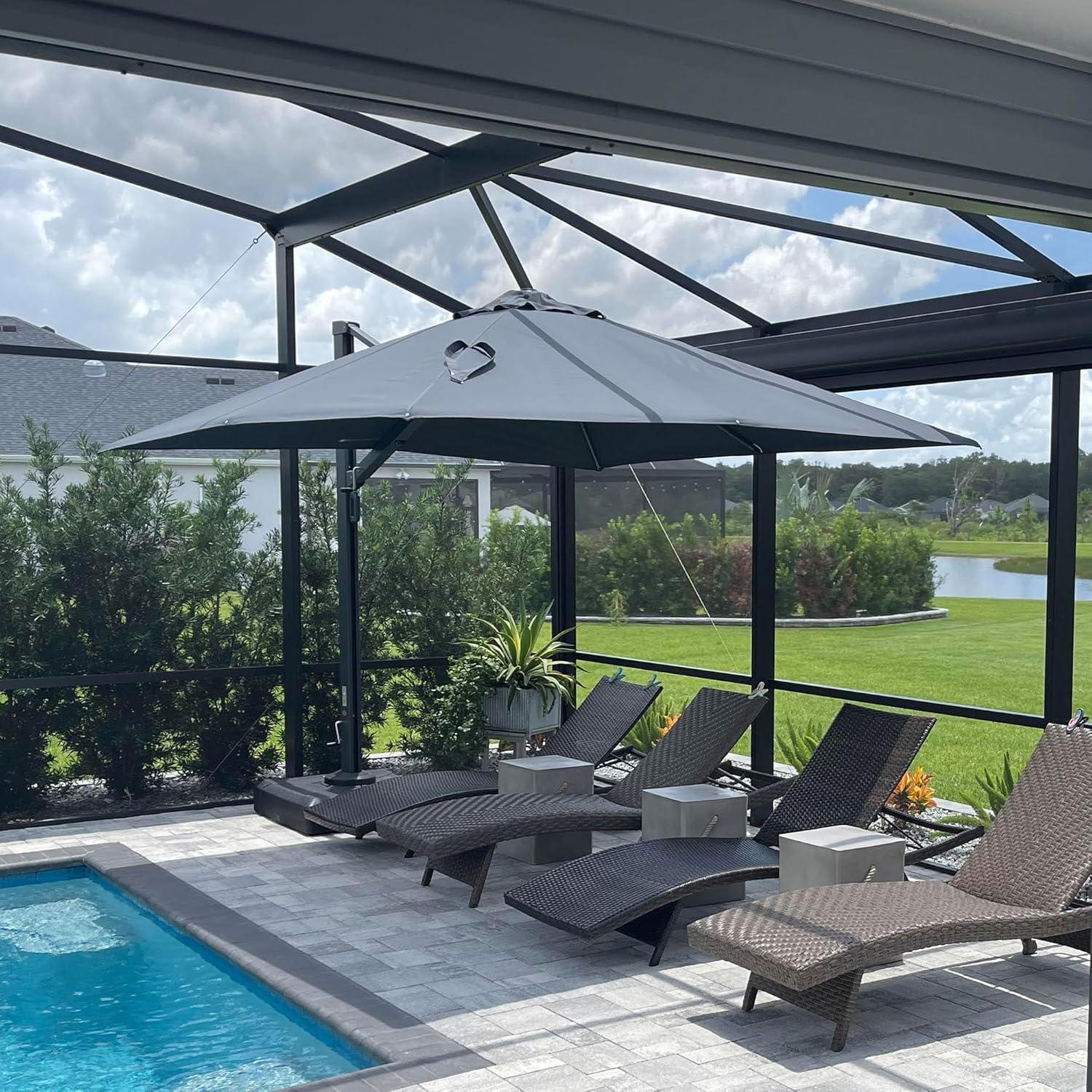 PURPLE LEAF 11 FT Square Patio Umbrella Large Cantilever Outdoor Aluminum Offset Umbrella with 360-degree Rotation for Garden Deck Backyard Pool, Grey
