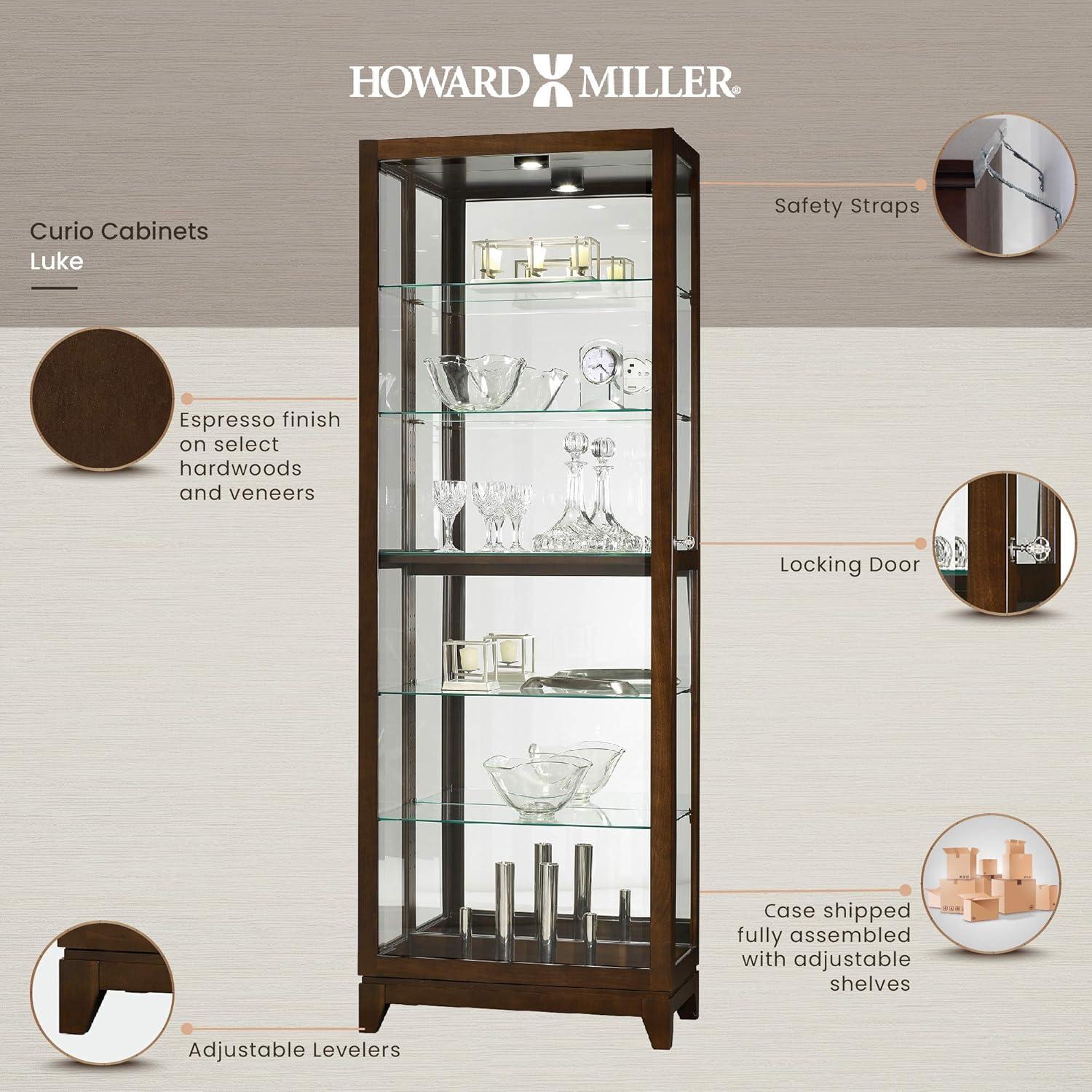 Espresso Lighted Glass Curio Cabinet with Adjustable Shelves