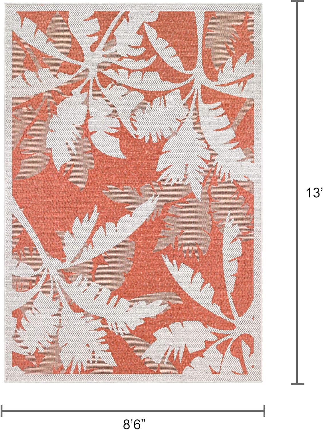 Couristan Monaco Coastal Flora Indoor / Outdoor Area Rug, Ivory-Orange, 8'6" x 13'