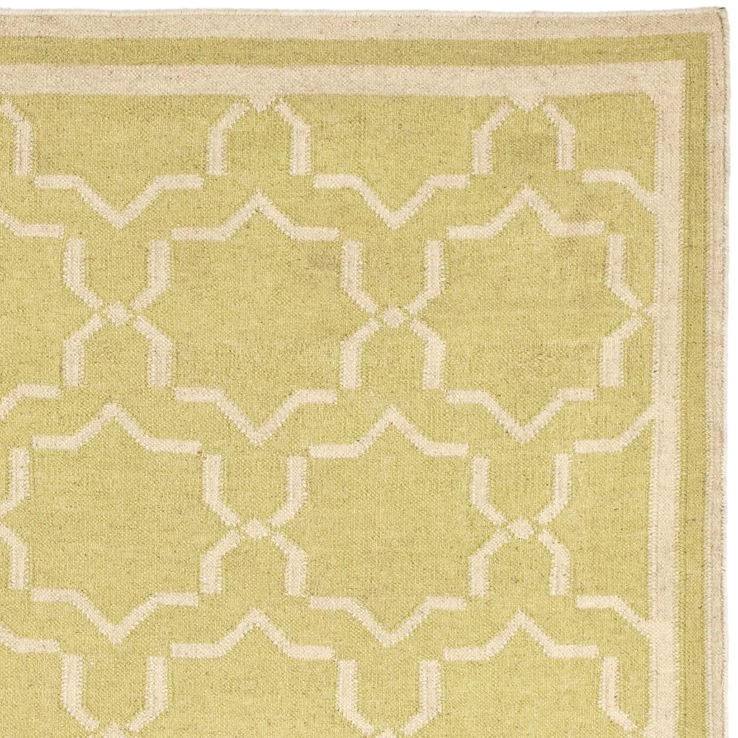SAFAVIEH Dhurries Myles Geometric Area Rug, Light Green/Ivory, 6' x 6' Square