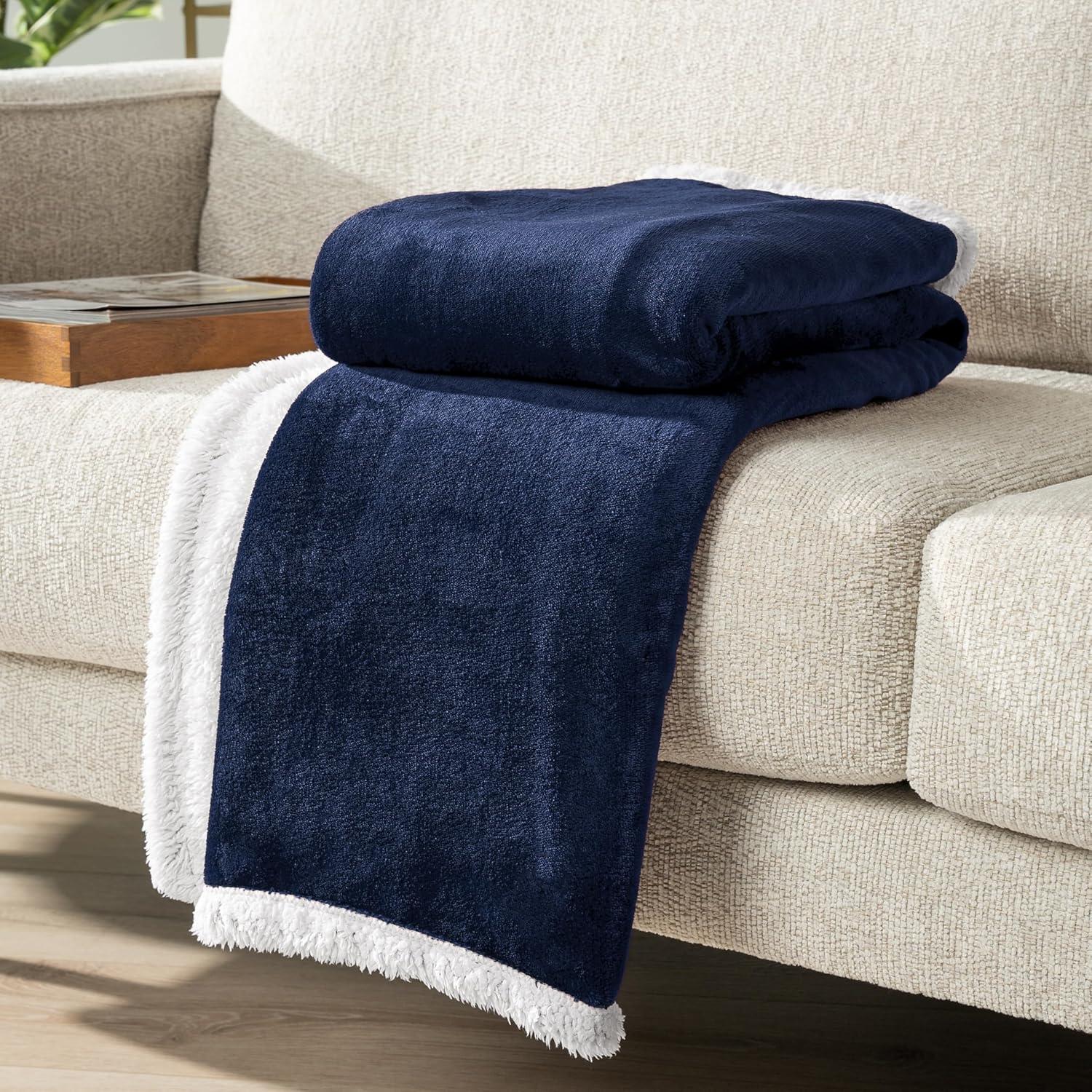 PAVILIA Premium Faux Shearling Fleece Throw Blanket for Bed, Reversible Warm Blanket for Couch Sofa